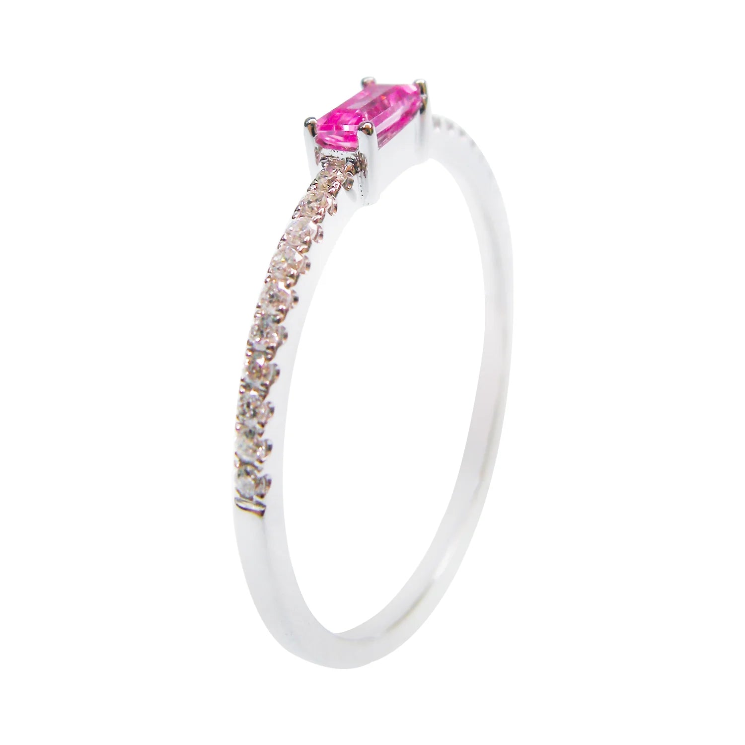 Pink Sapphire & Diamond Baguette Stack Ring