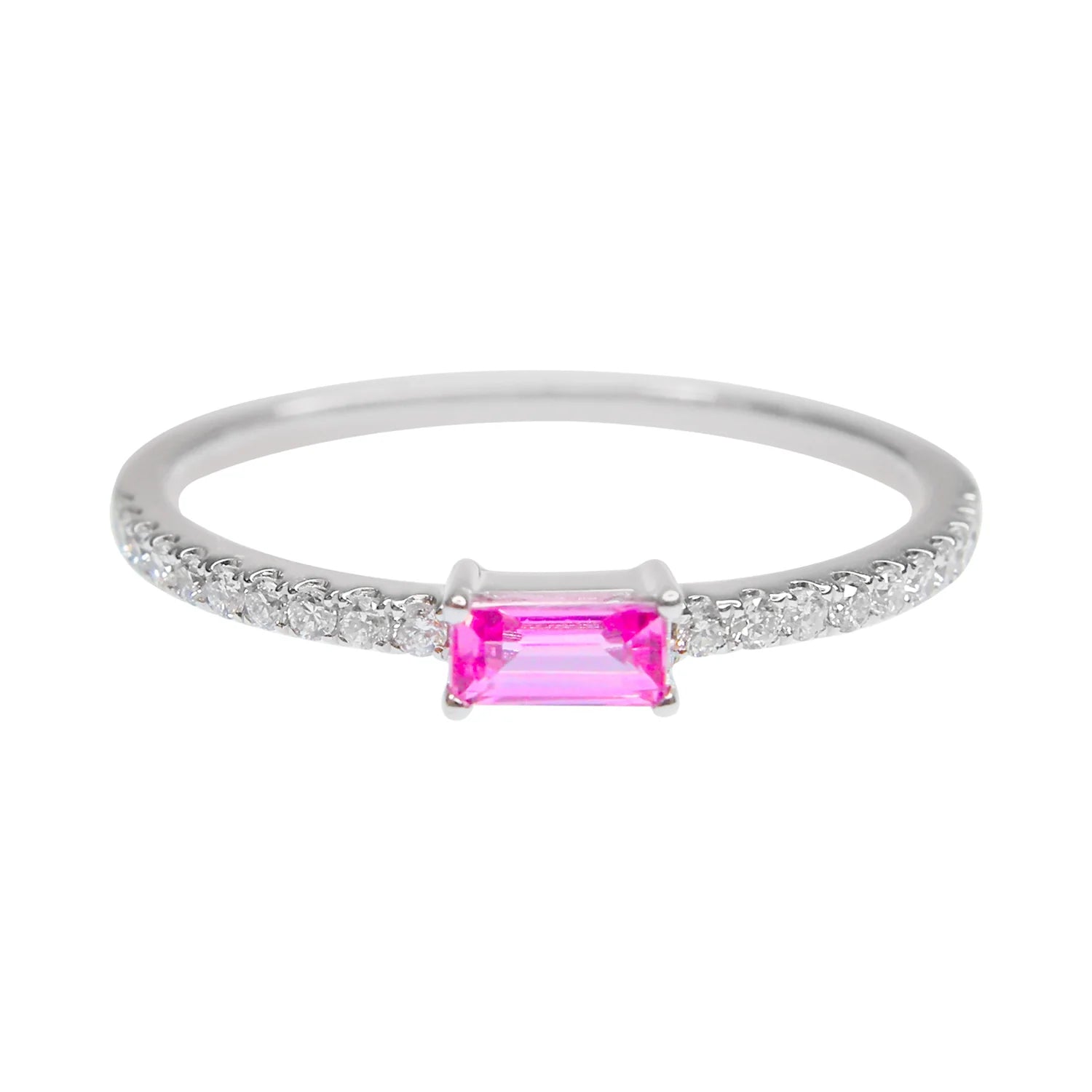 Pink Sapphire & Diamond Baguette Stack Ring