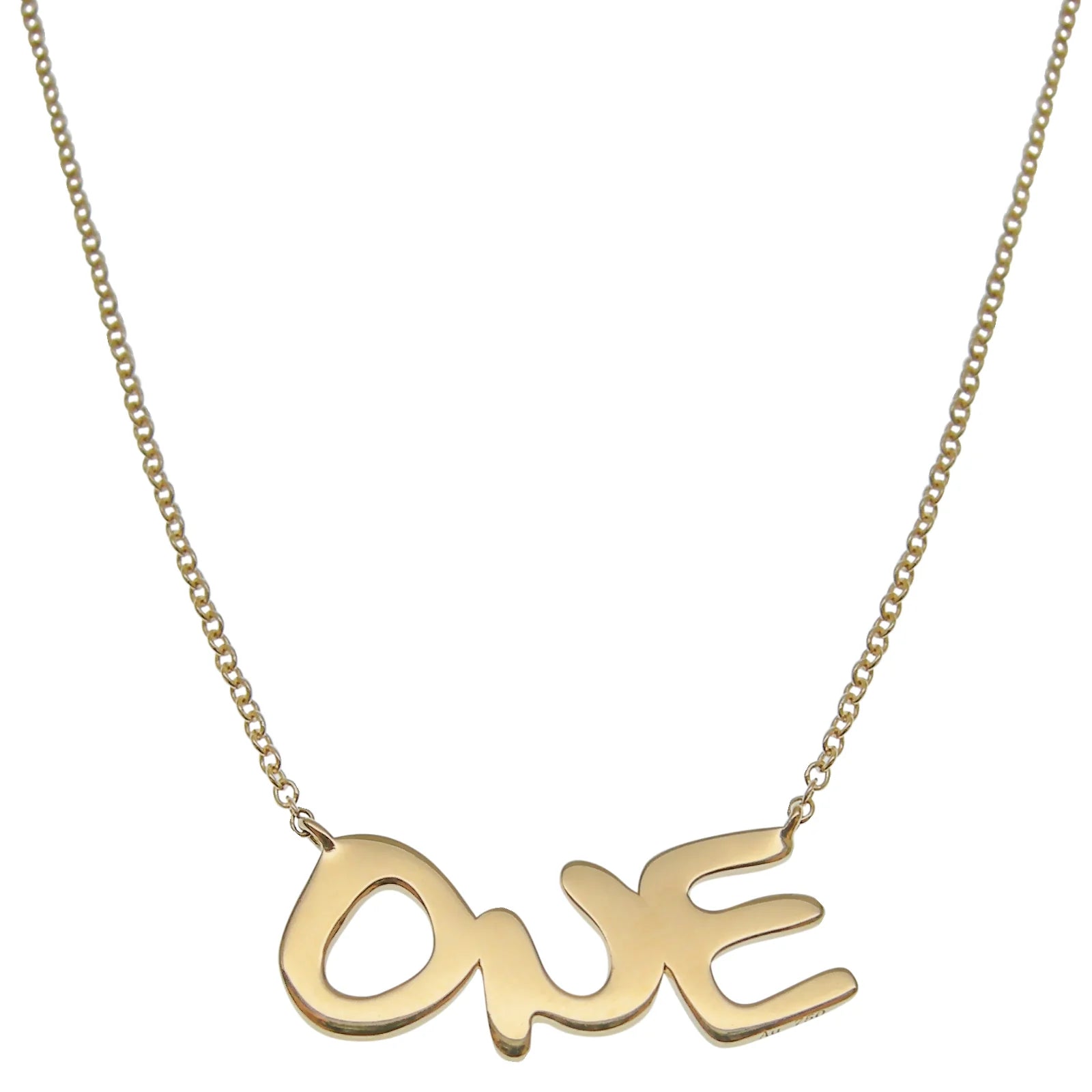 Gold 'ONE' necklace on a white background