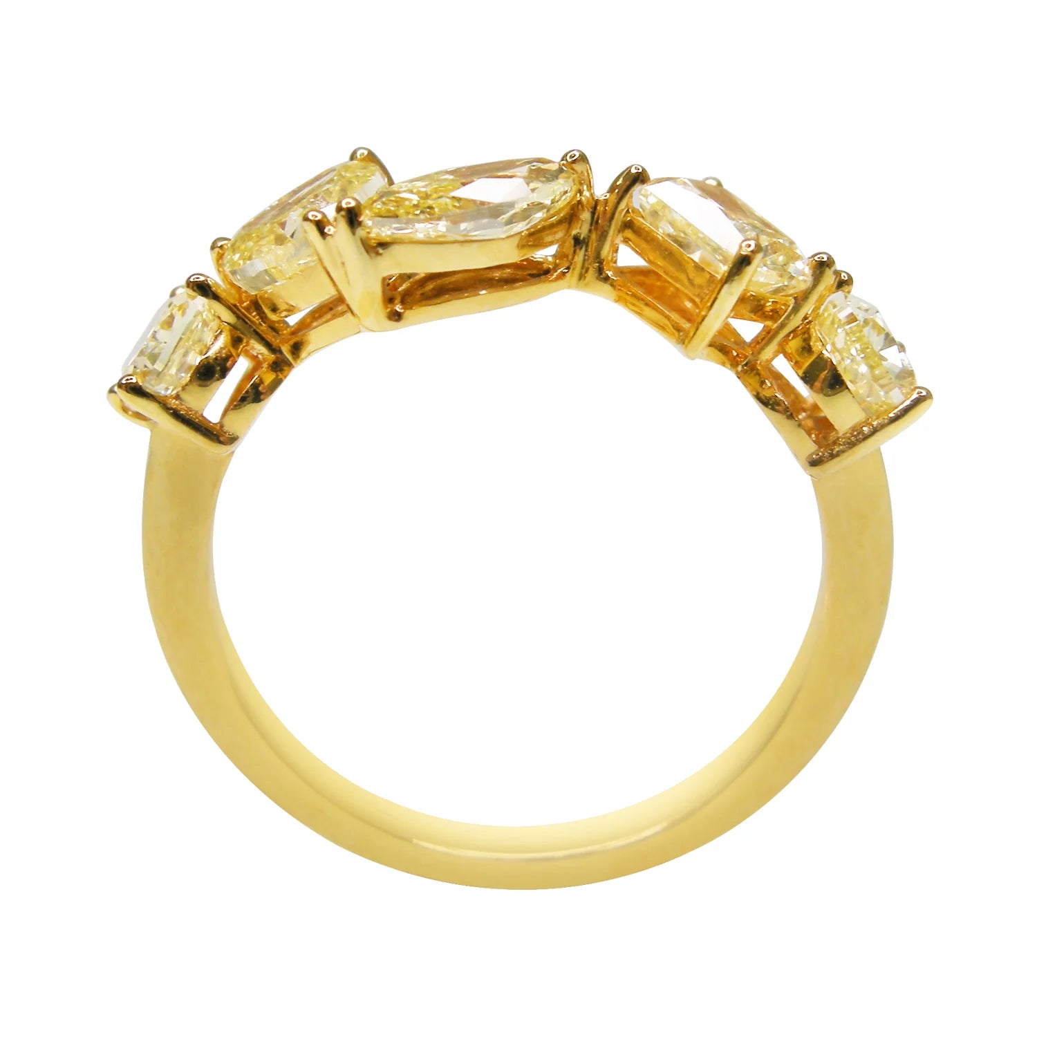 Gold ring with yellow gemstones on a white background