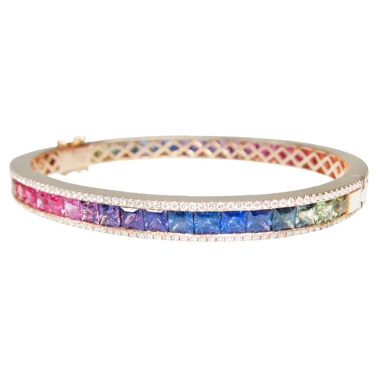 Princess Cut Rainbow Sapphire & Diamond Bangle