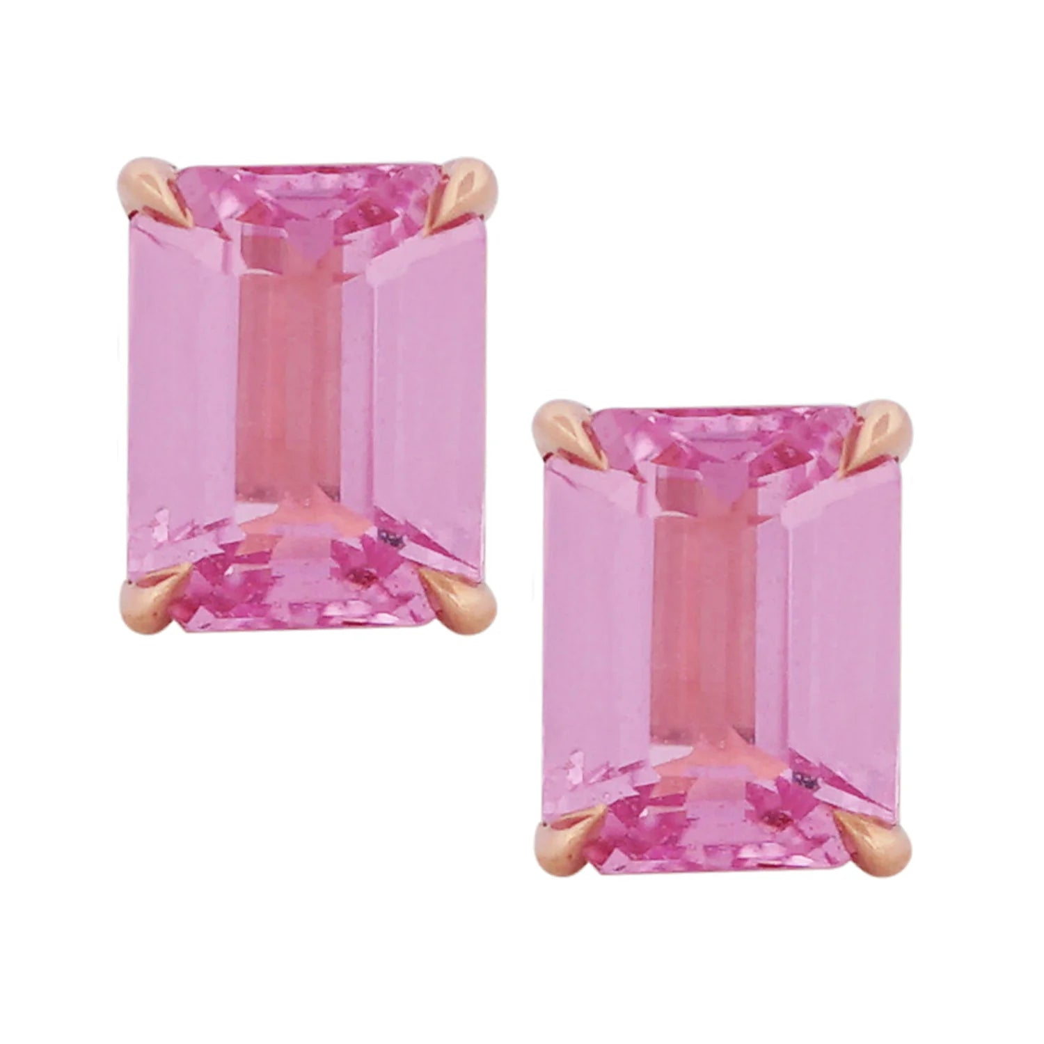 Emerald Cut Pink Sapphire Stud Earrings