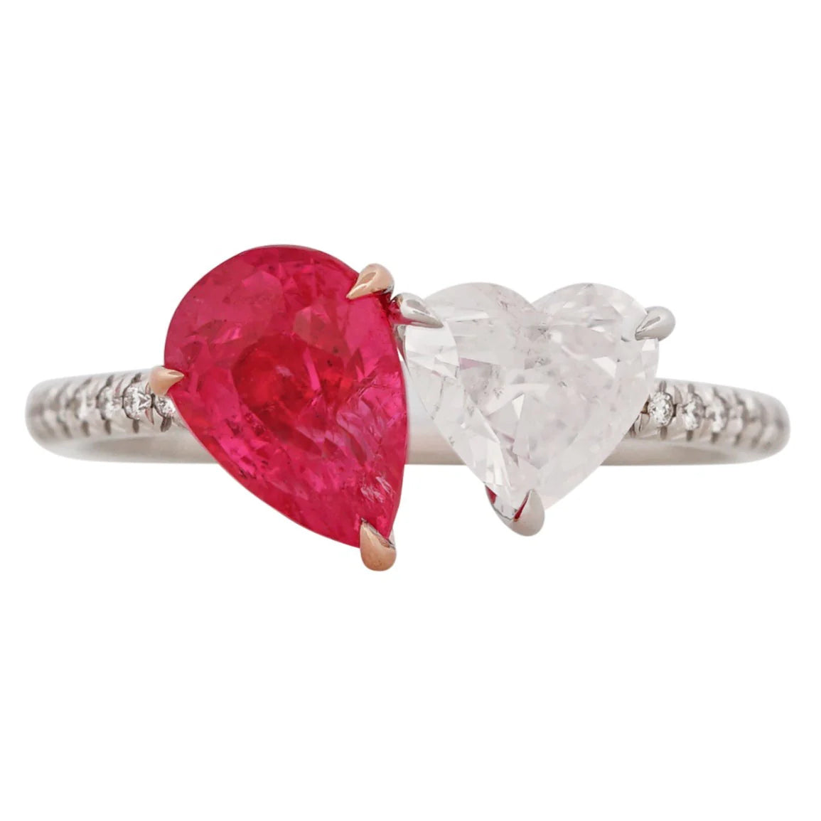 Neon Pink Spinel & Fancy White Diamond Two Stone Ring