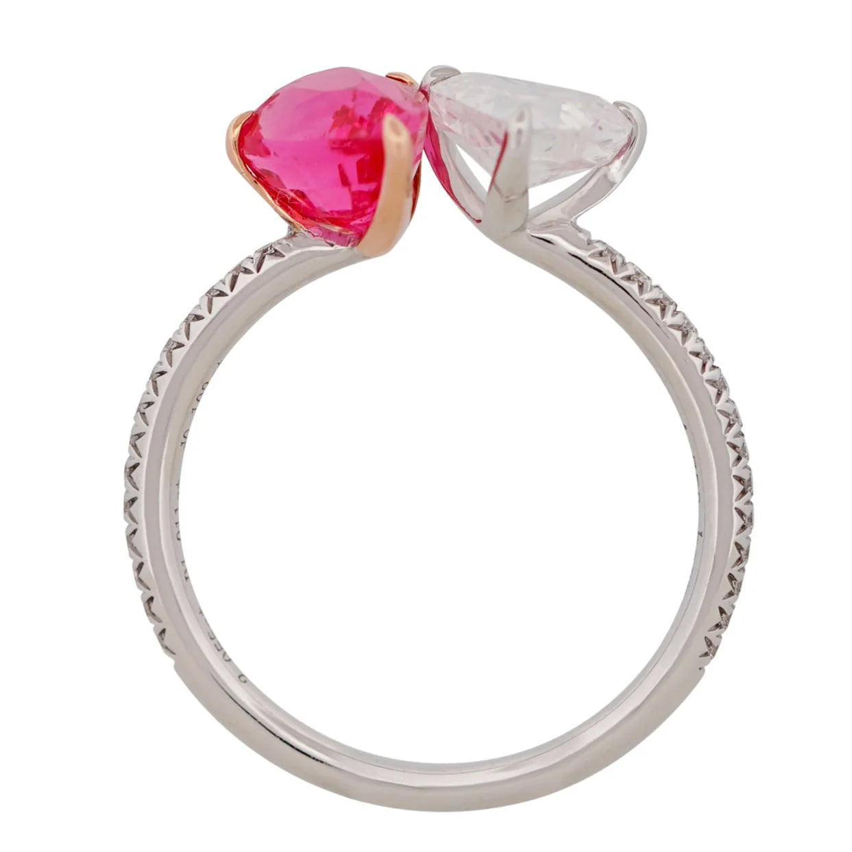 Neon Pink Spinel & Fancy White Diamond Two Stone Ring