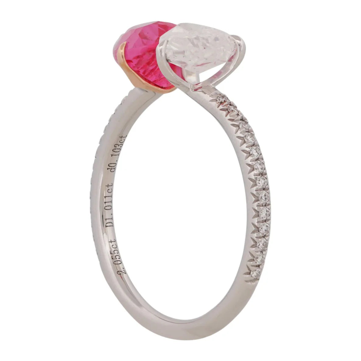 Neon Pink Spinel & Fancy White Diamond Two Stone Ring