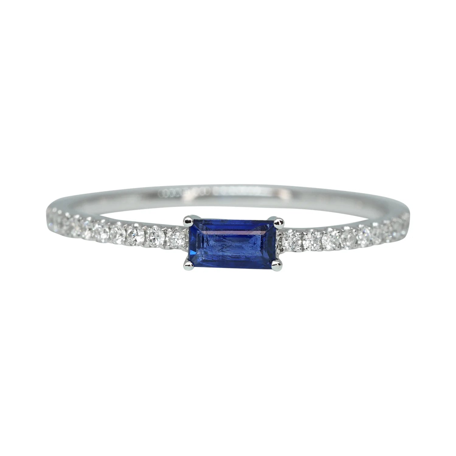 Blue Sapphire & Diamond Baguette Stack Ring