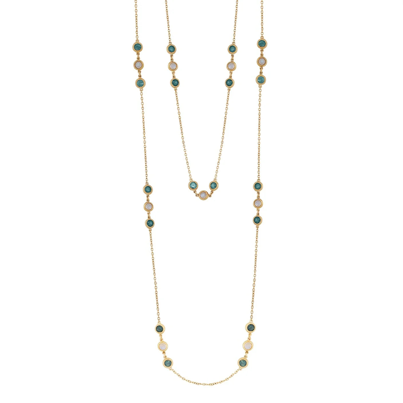 18K Yellow Gold Signature Sapphire & Moonstone Gemstones by the Yard Necklace