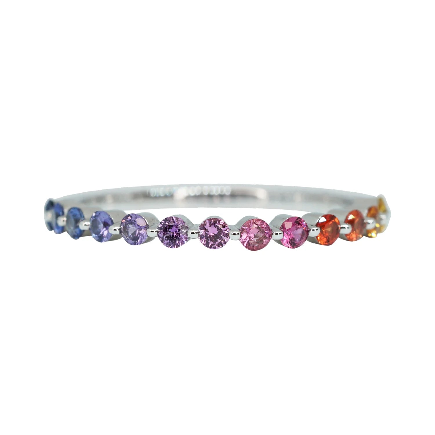 18K White Gold Shared Claw Half Eternity Rainbow Sapphire Ring