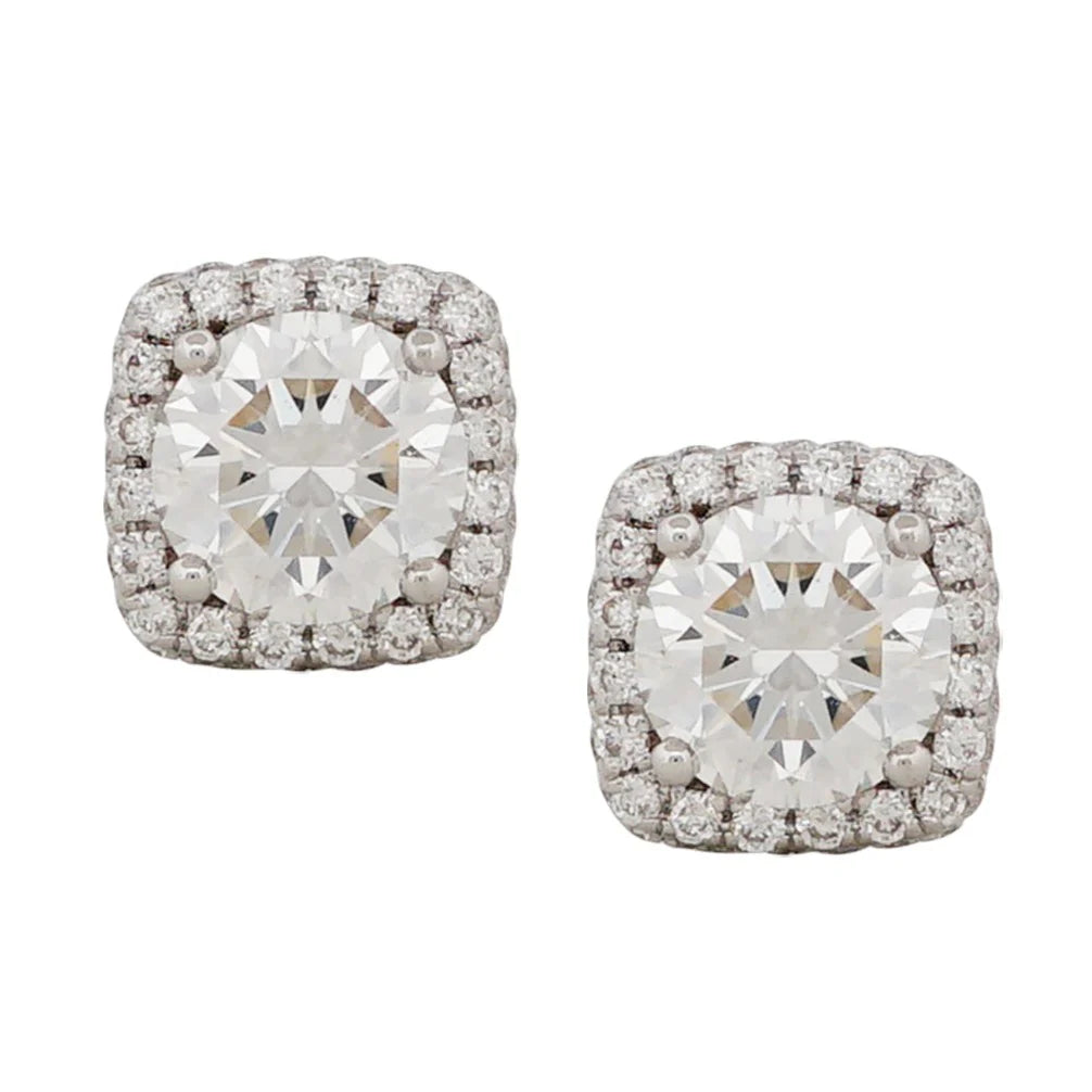Cushion Halo Double Edged Halo Diamond Earrings