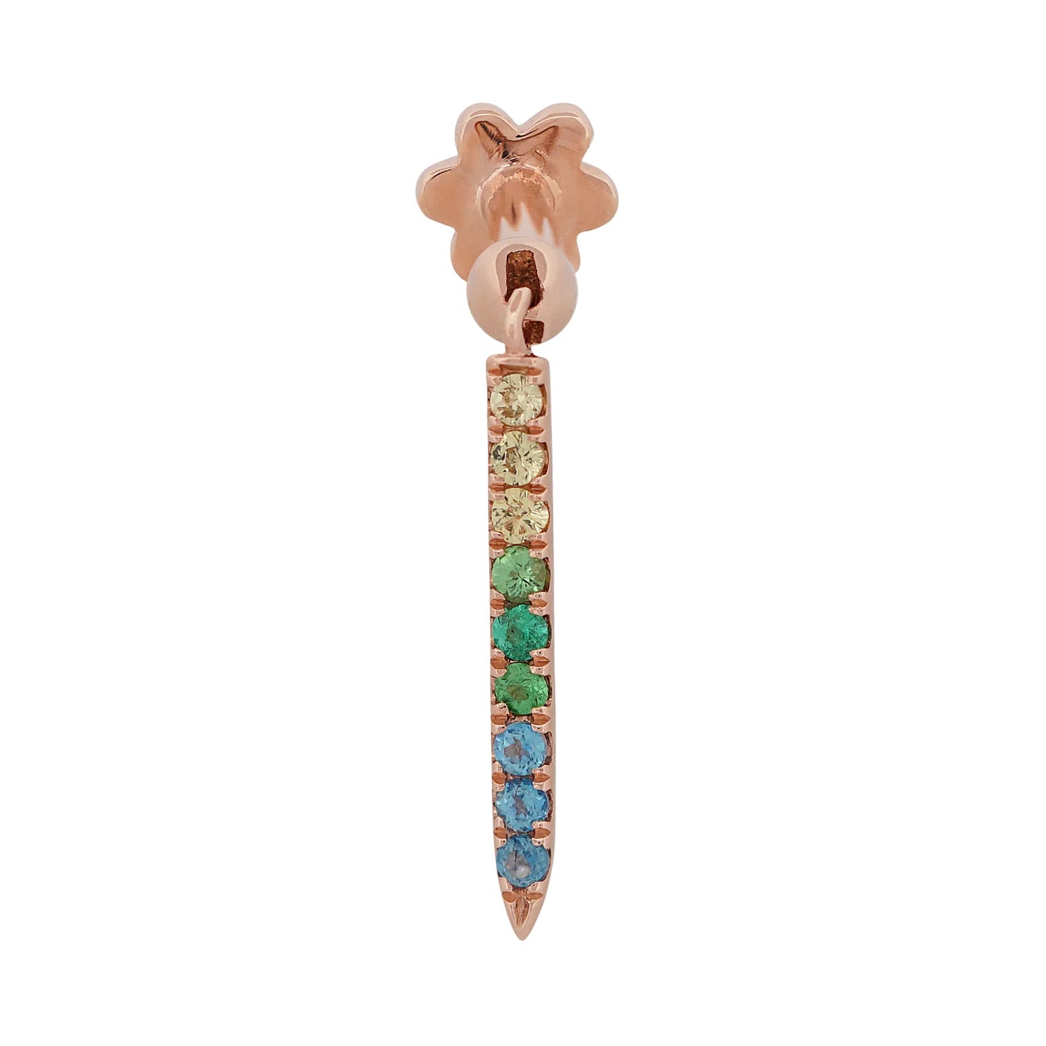 Rose gold earring with gemstones on a white background