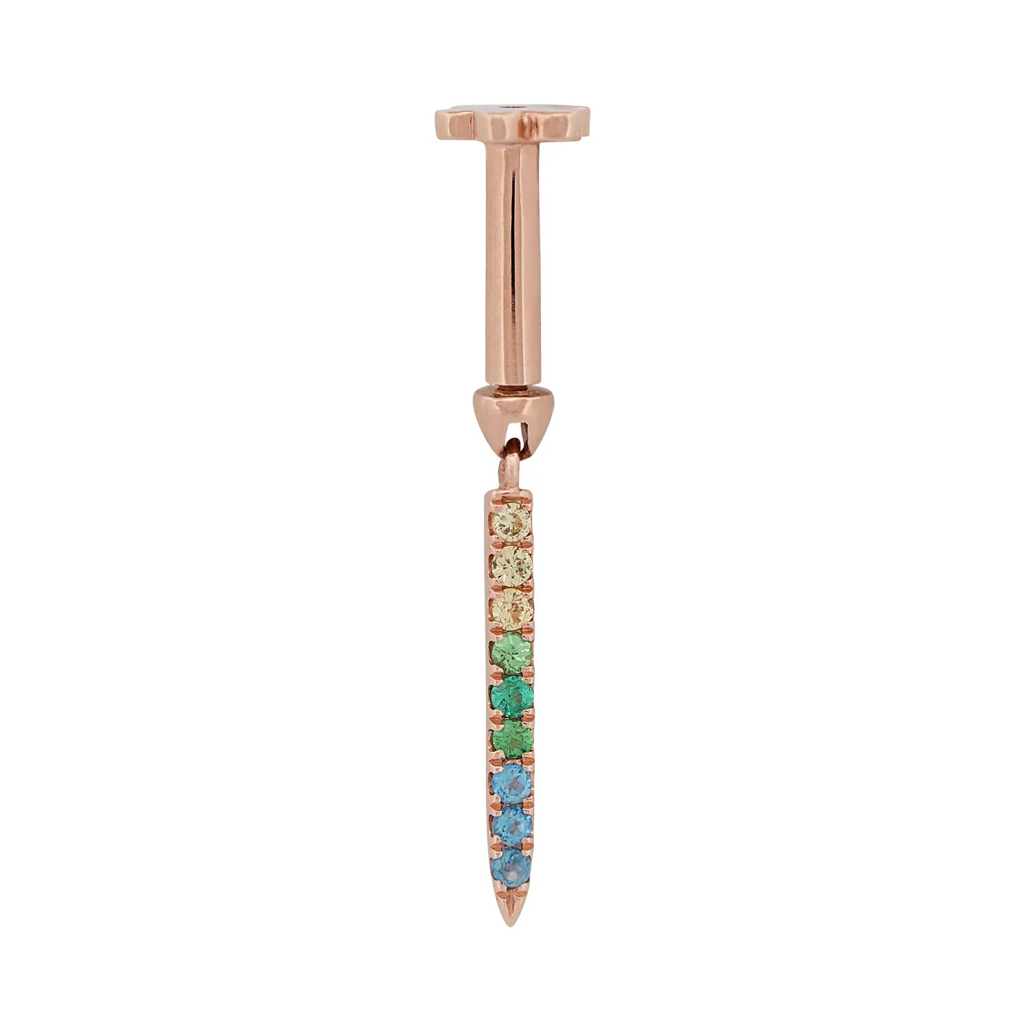 Rose gold pen with gemstone accents on a white background