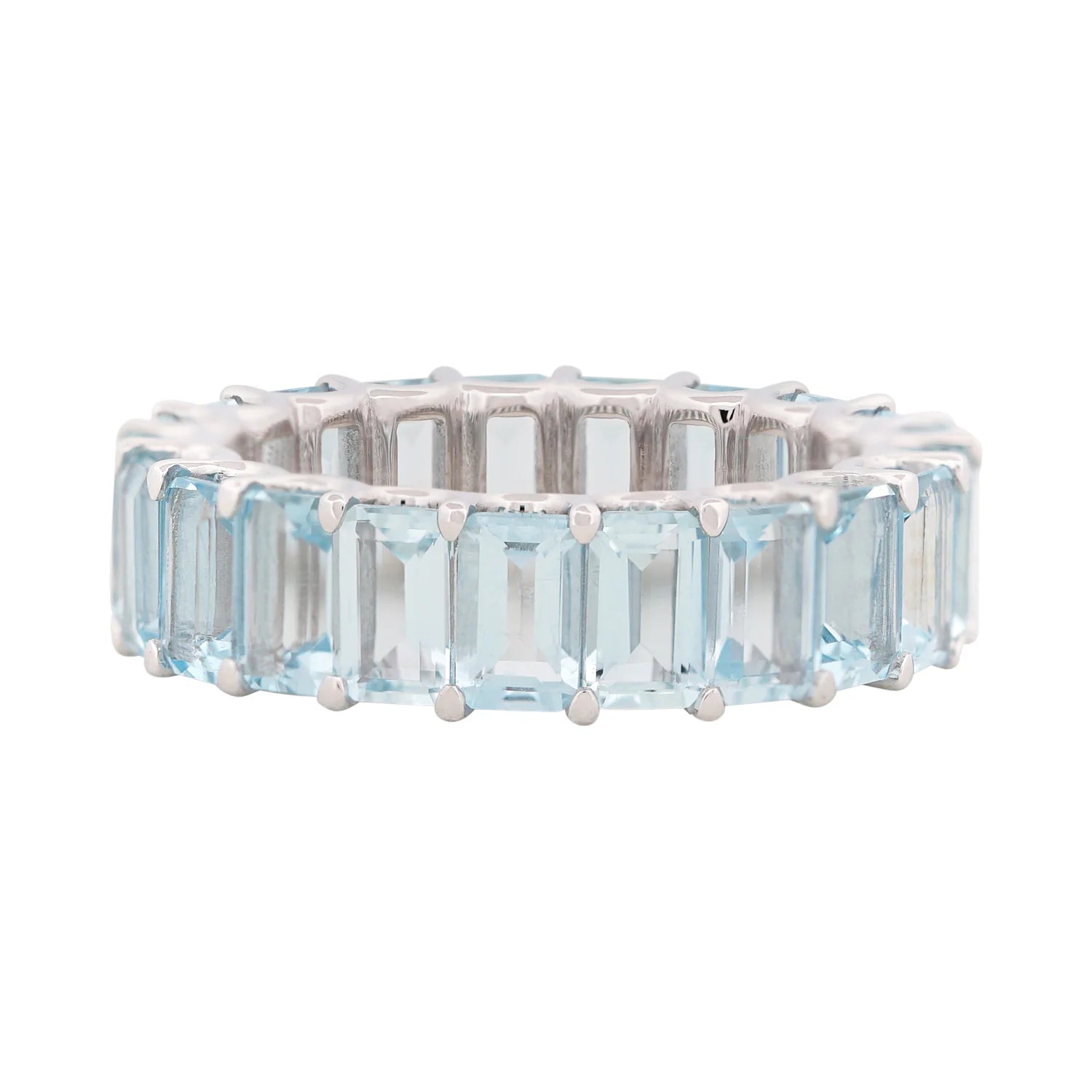 AQUAMARINE EMERALD CUT ETERNITY RING