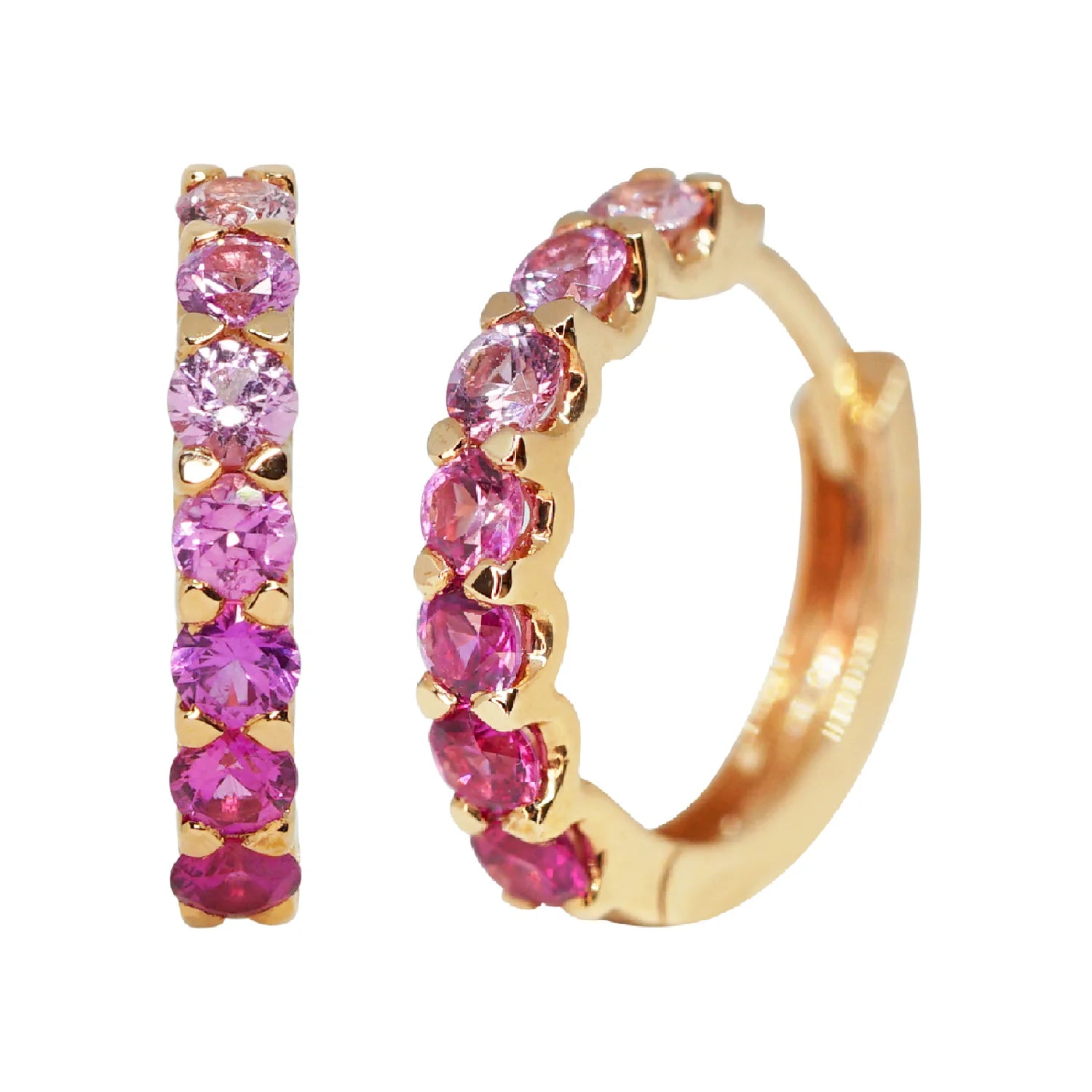 Ombre Pink Sapphire Huggie Earrings