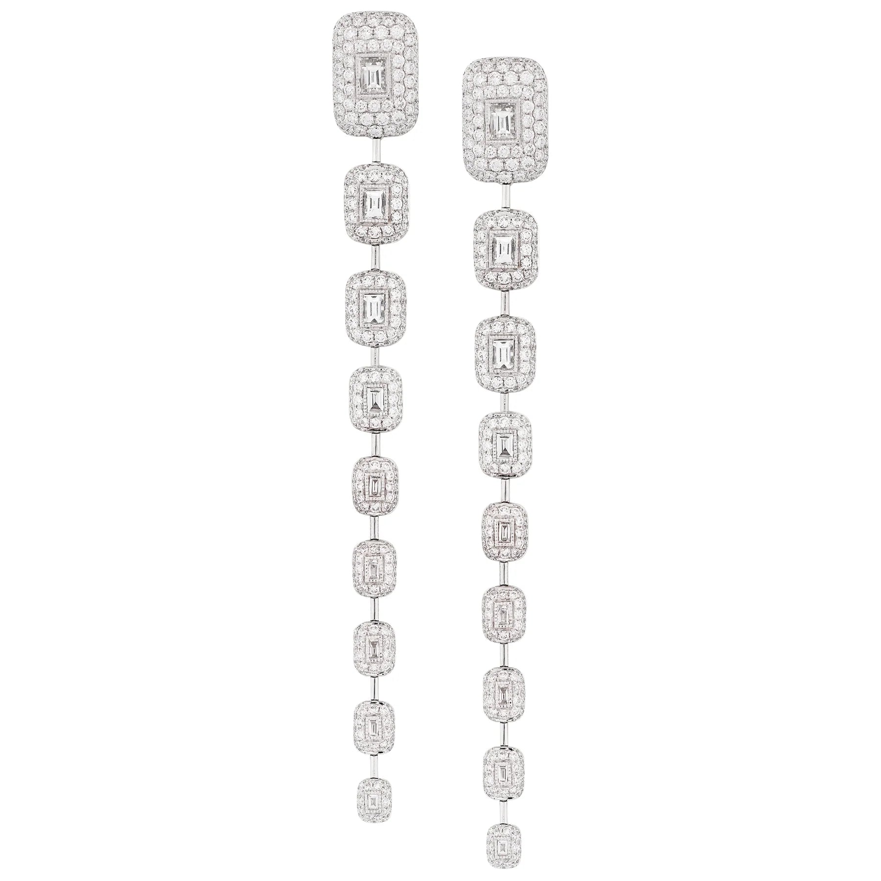 Baguette Diamond Pave Statement Drop Earrings