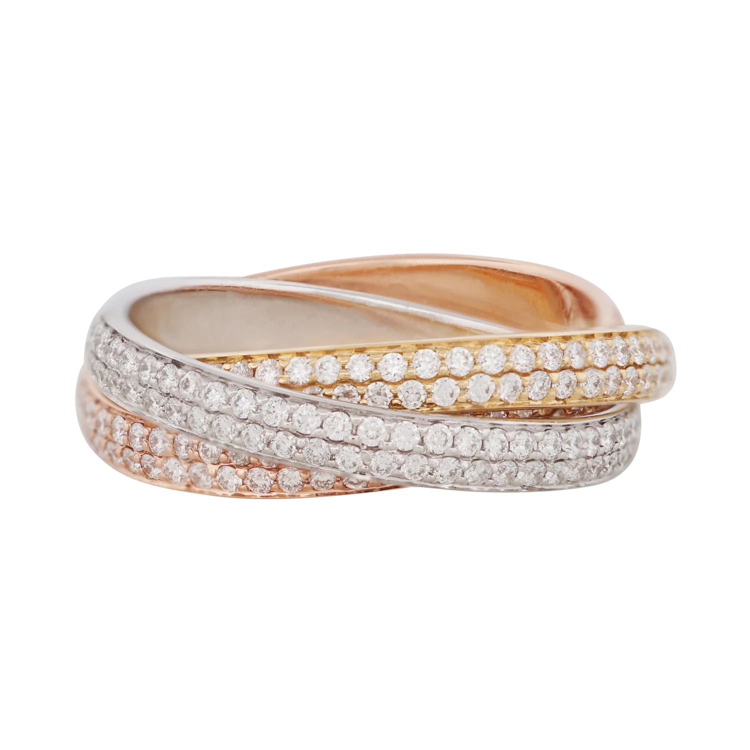 Diamond Trio Ring with three interlocking eternity bands