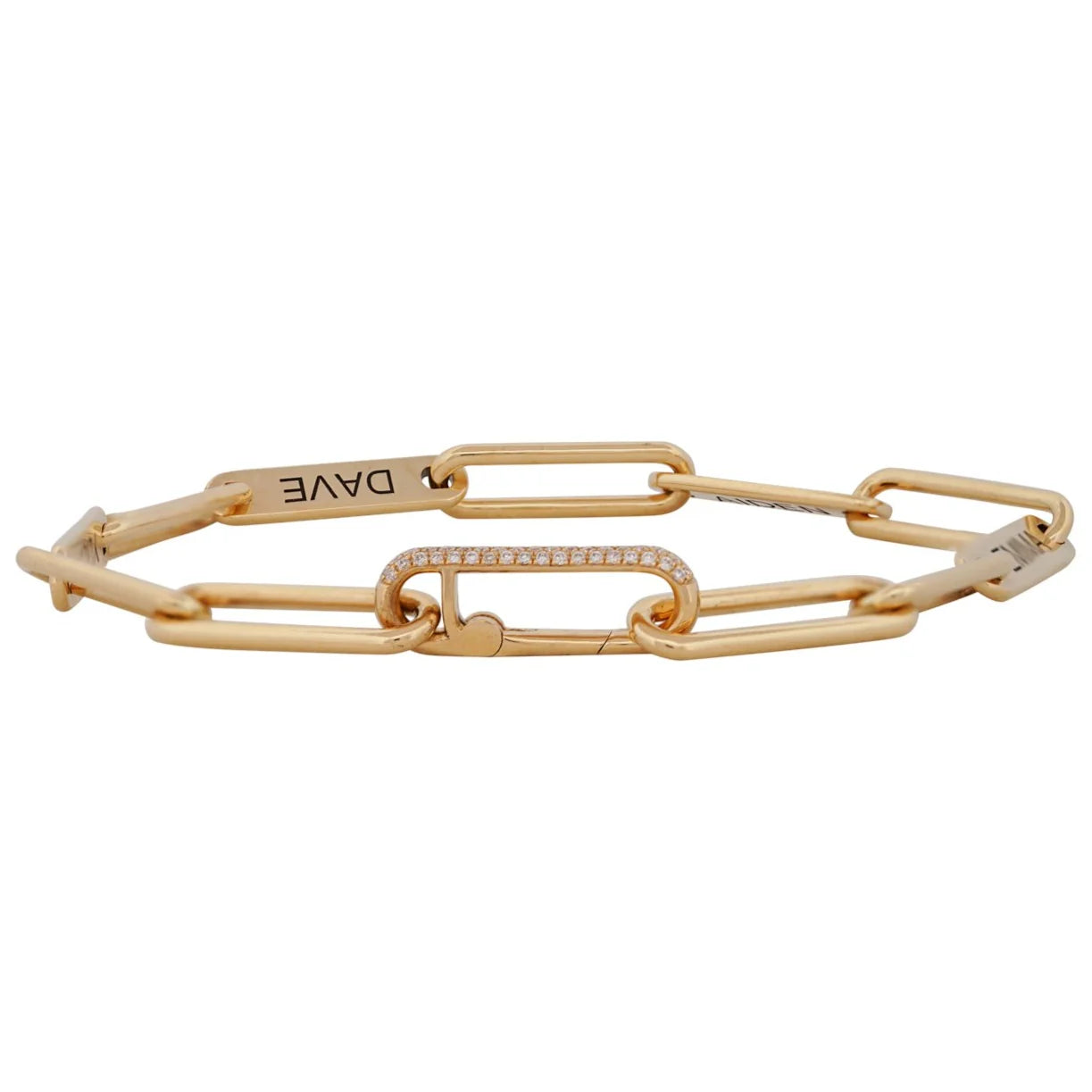 Nameplate Paperclip Bracelet with Diamond Clasp
