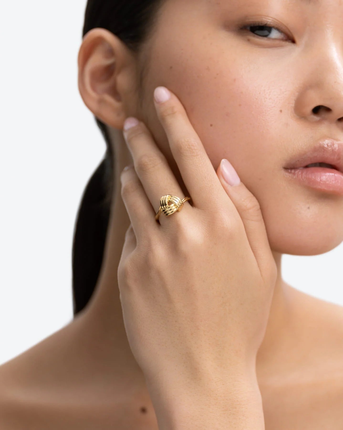 Aria Twisted Knot Triple Band Ring in 18K Gold Vermeil by Handiora