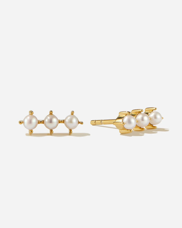 Rochelle Triple Freshwater Pearl Stud Earrings in 18K Gold Vermeil by Handiora