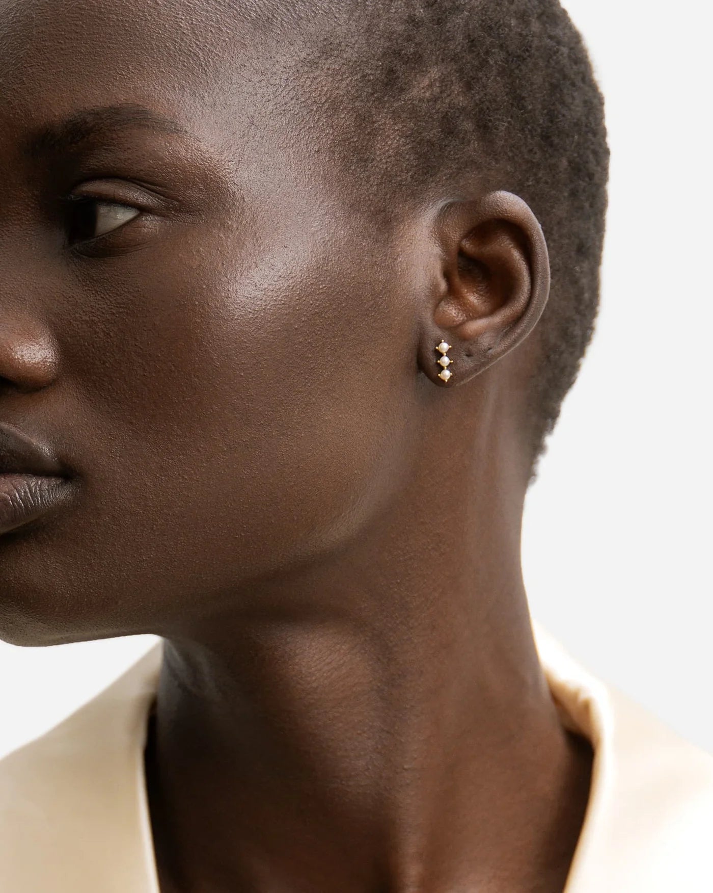 Rochelle Triple Freshwater Pearl Stud Earrings in 18K Gold Vermeil by Handiora