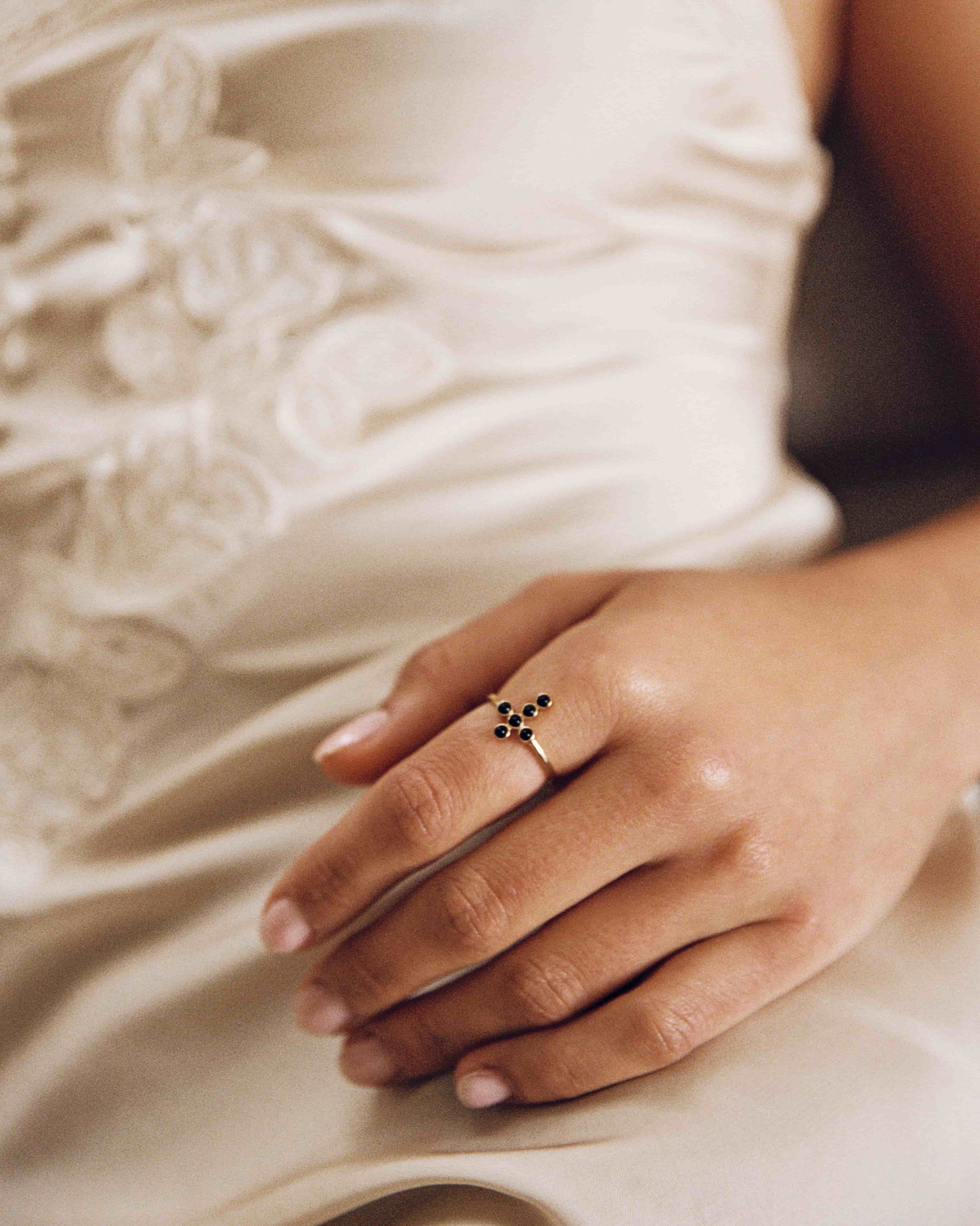 Saint-Savin Black Onyx Cross Ring in 18K Gold Vermeil by Handiora