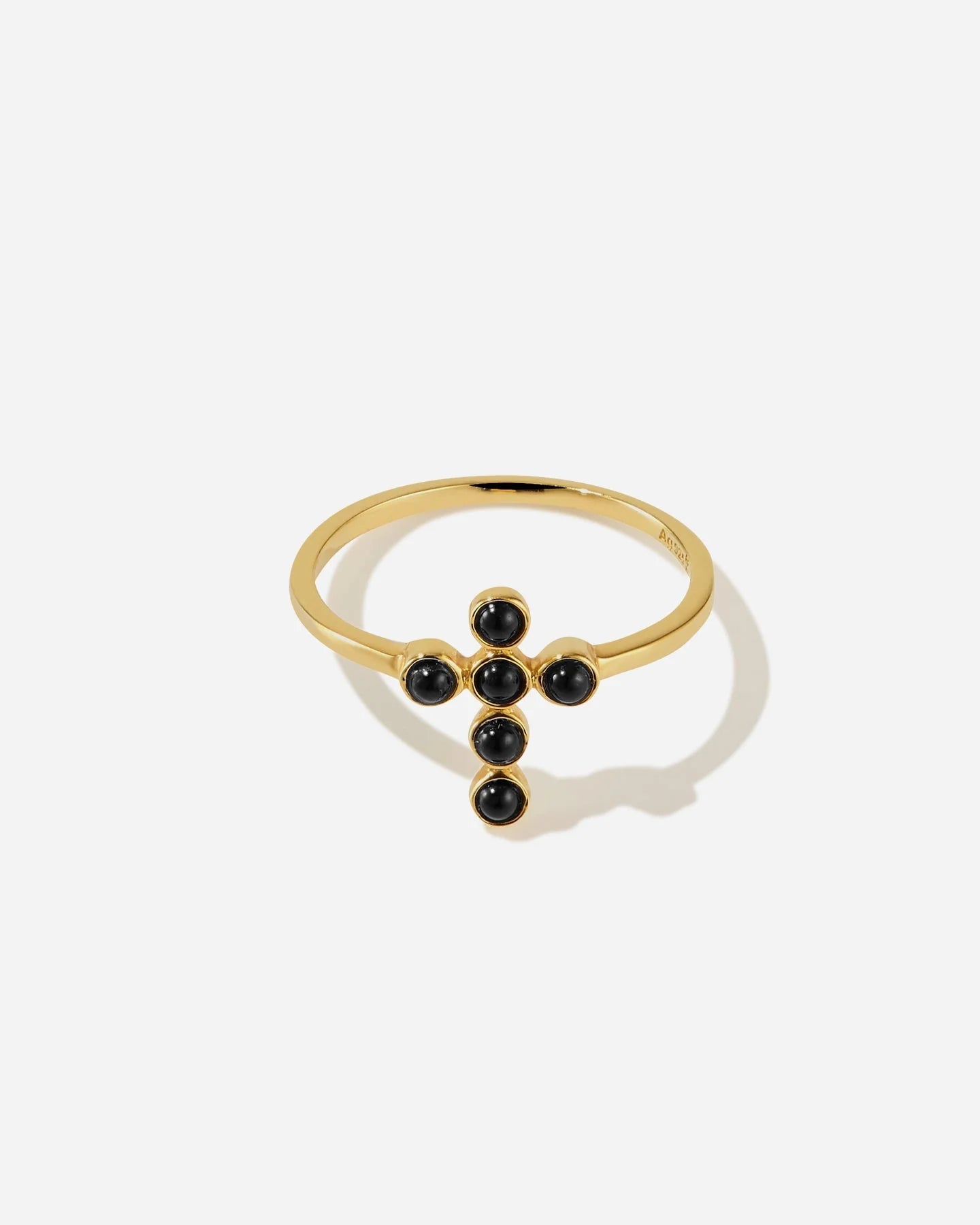 Saint-Savin Black Onyx Cross Ring in 18K Gold Vermeil by Handiora