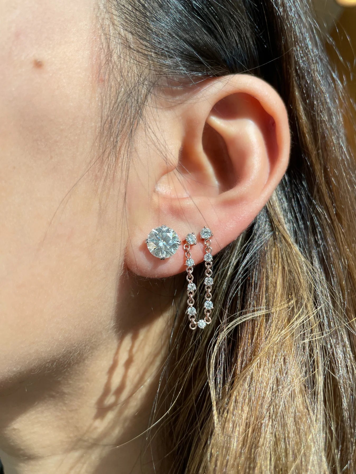 Round Brilliant Cut Diamond Chain Earrings