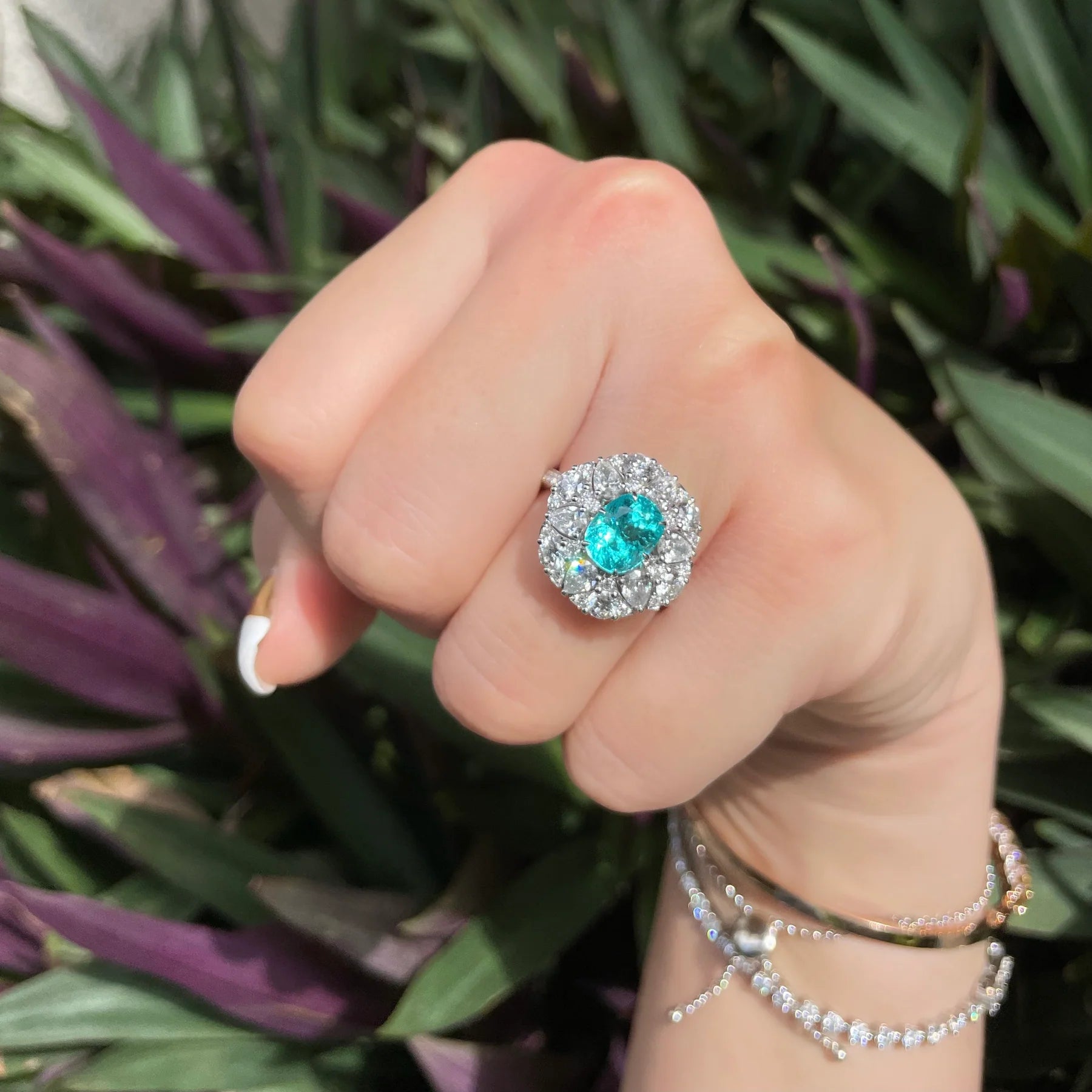 Neon Blue Paraiba Tourmaline & Diamond Ring
