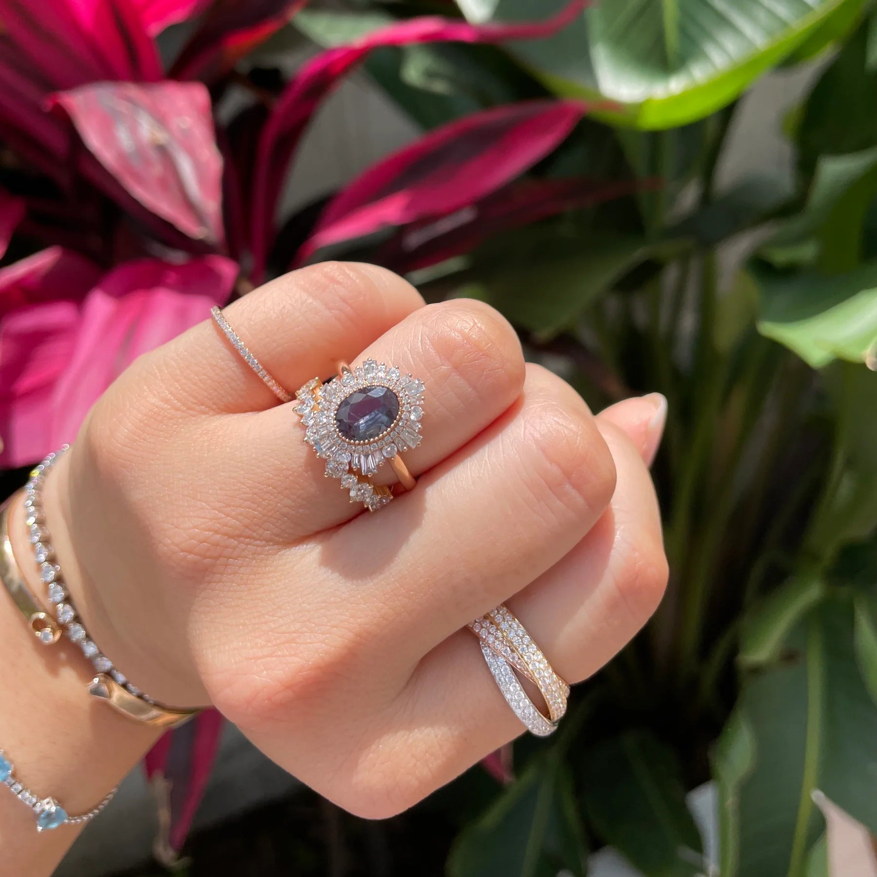 Diamond Trio Ring on a hand, worn as a statement piece