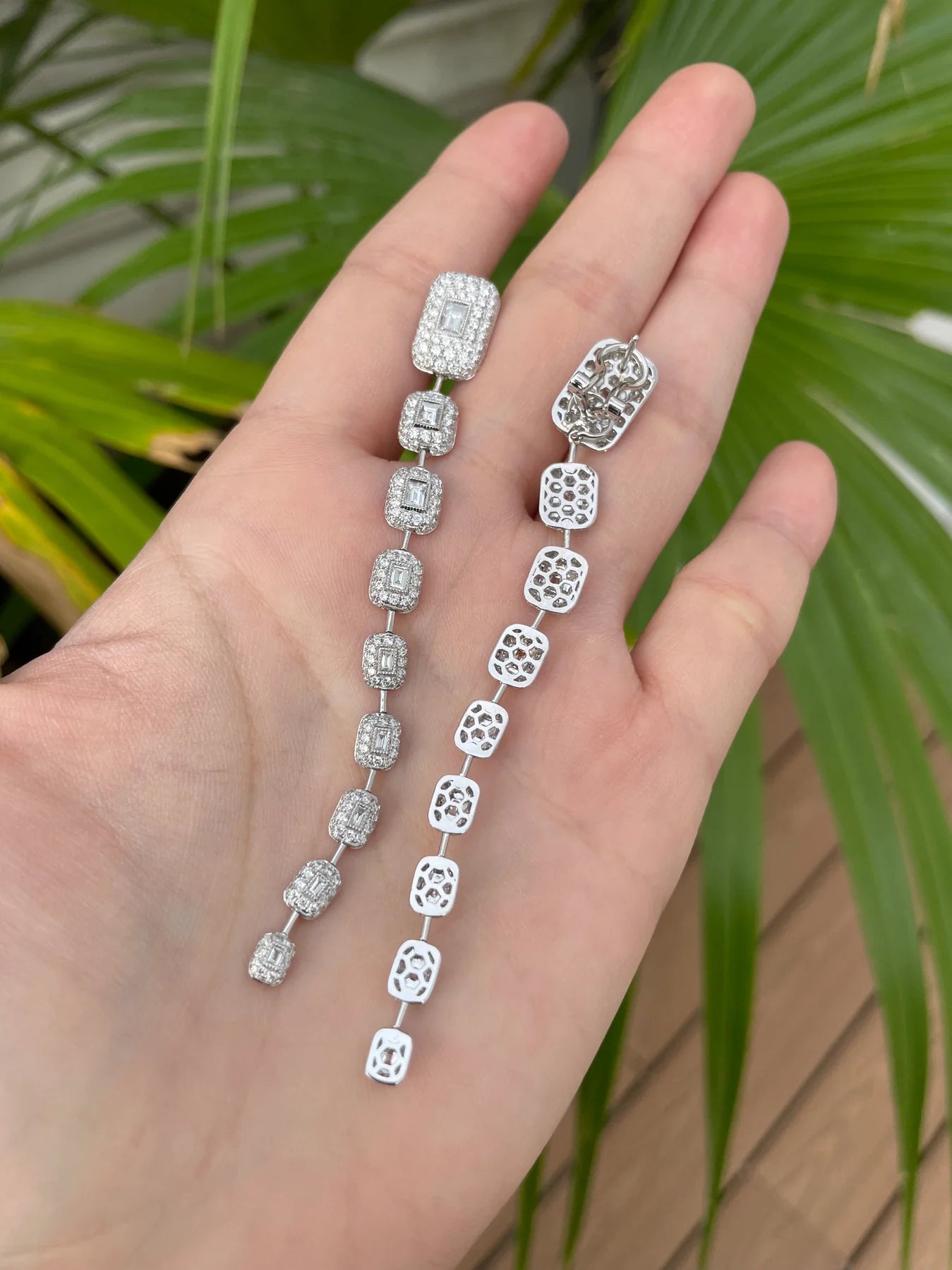 Baguette Diamond Pave Statement Drop Earrings