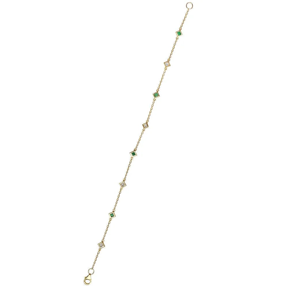 Alternating Emerald And Diamonds By The Yard Bracelet