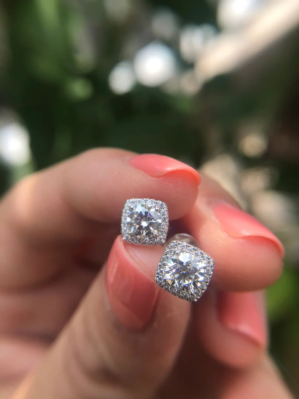 Cushion Halo Double Edged Halo Diamond Earrings