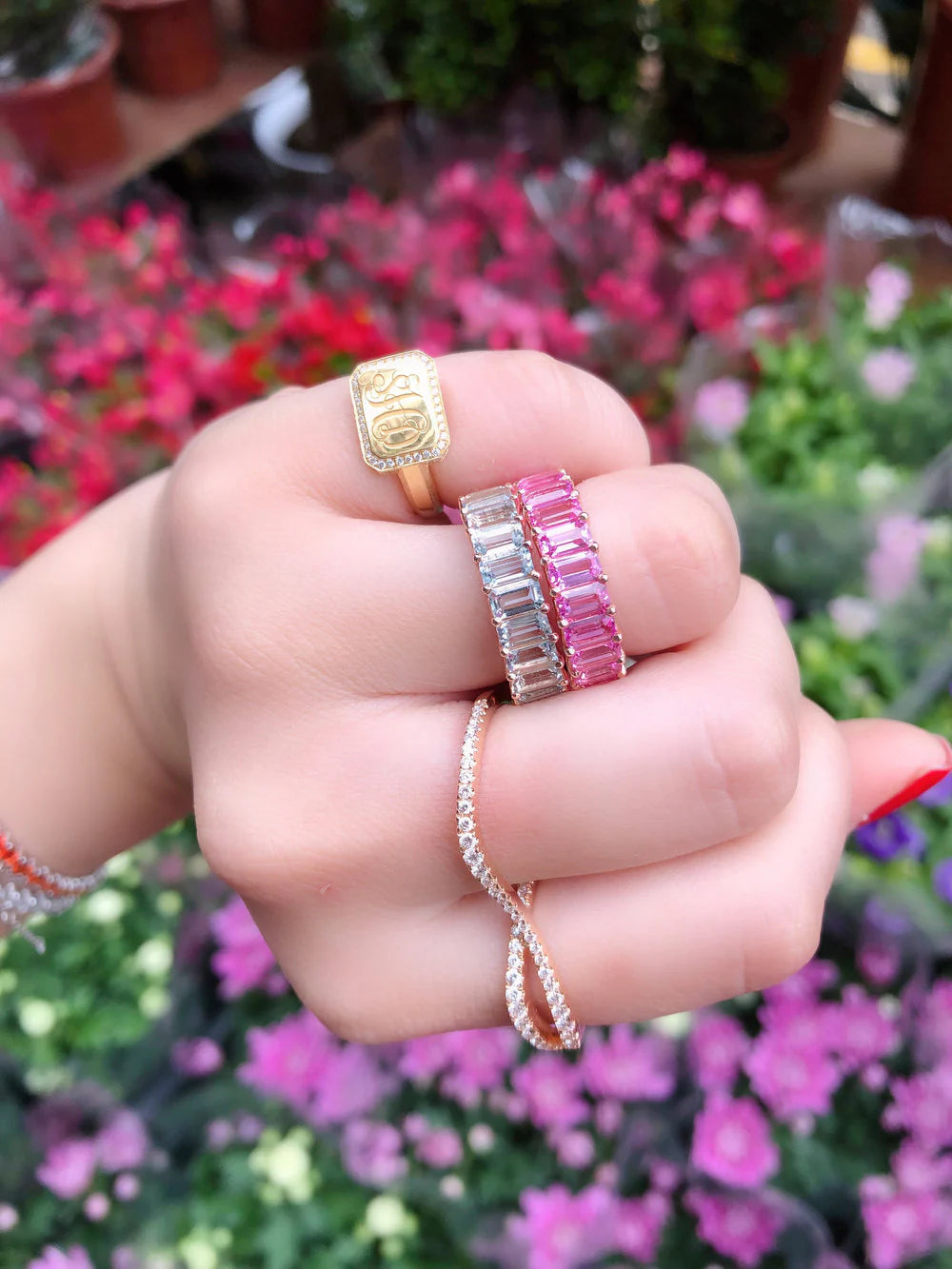 Pink Sapphire Emerald Cut 3/4 Ring