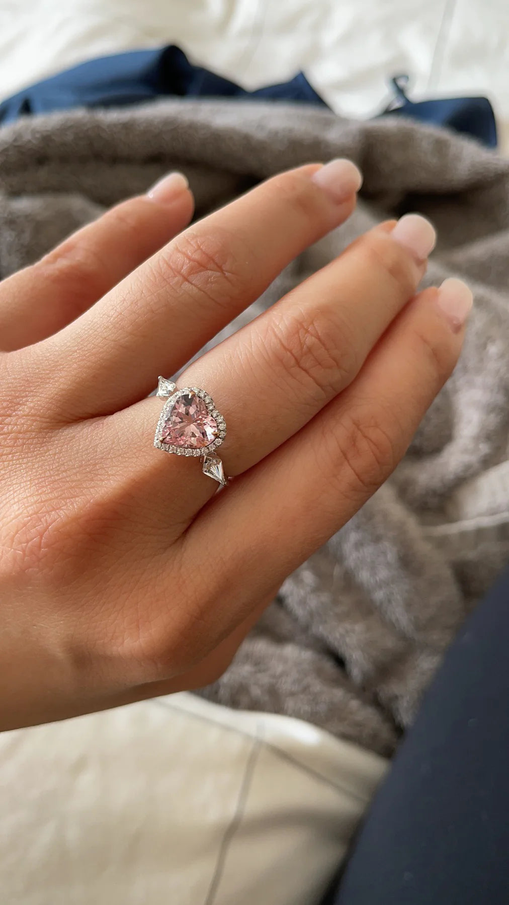Morganite & Diamond Hearts & Arrows Ring