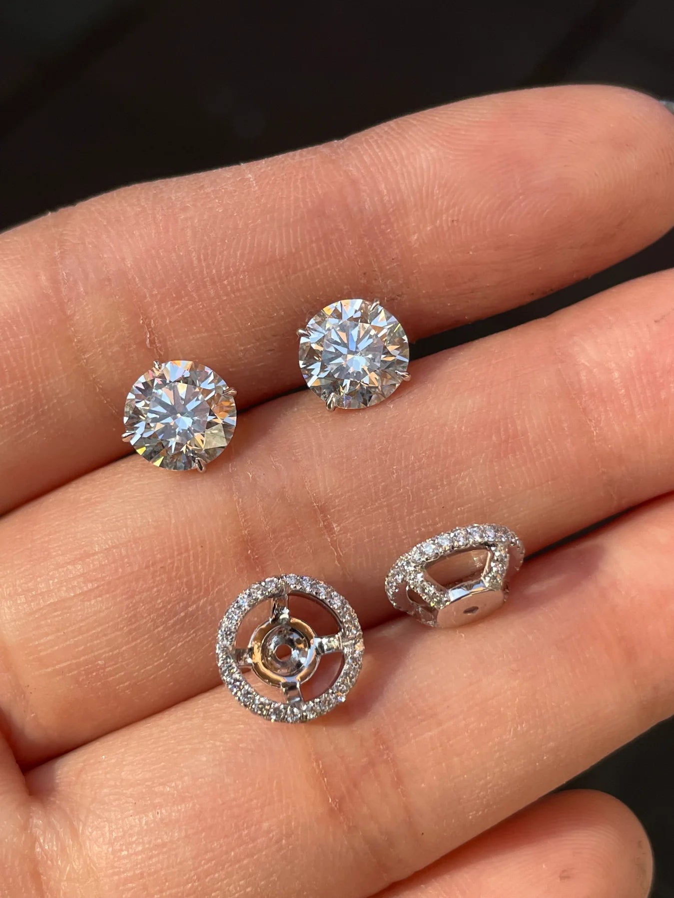 Removable Double Edged Pave Diamond Jackets (For 2 carat diamond studs)