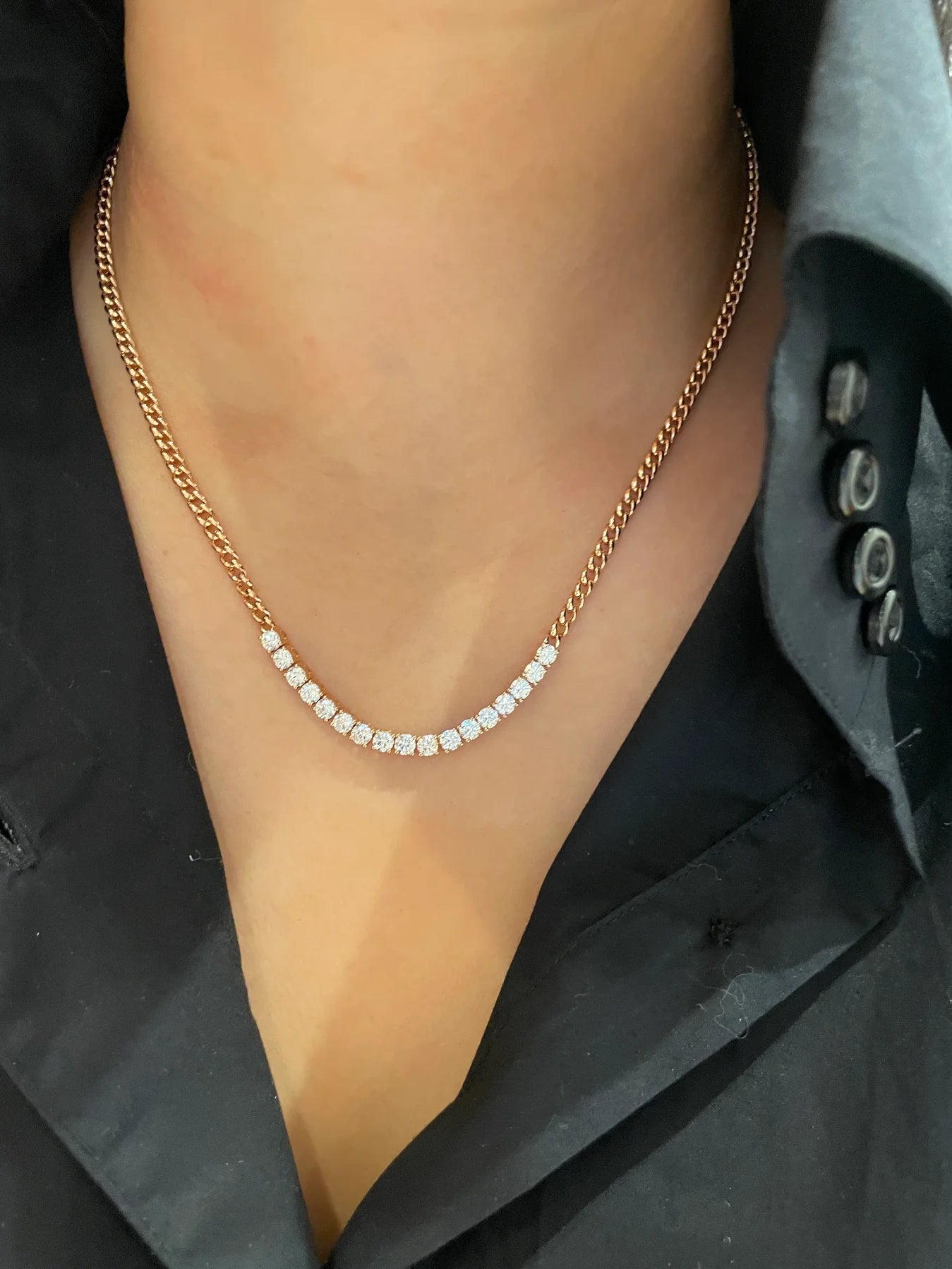 Diamond Line & Cuban Link Necklace