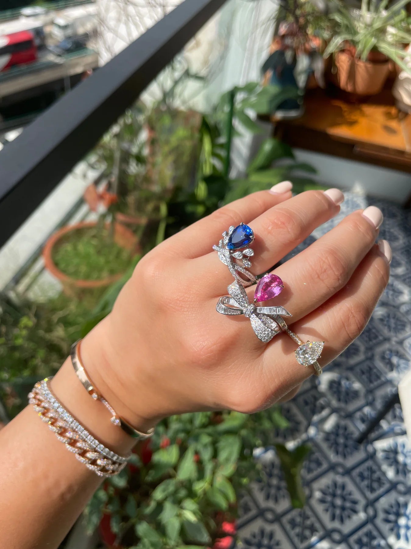 Pink Sapphire & Diamond Ribbon Ring