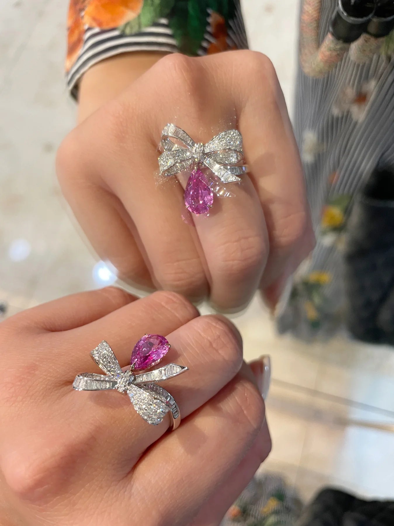 Pink Sapphire & Diamond Ribbon Ring