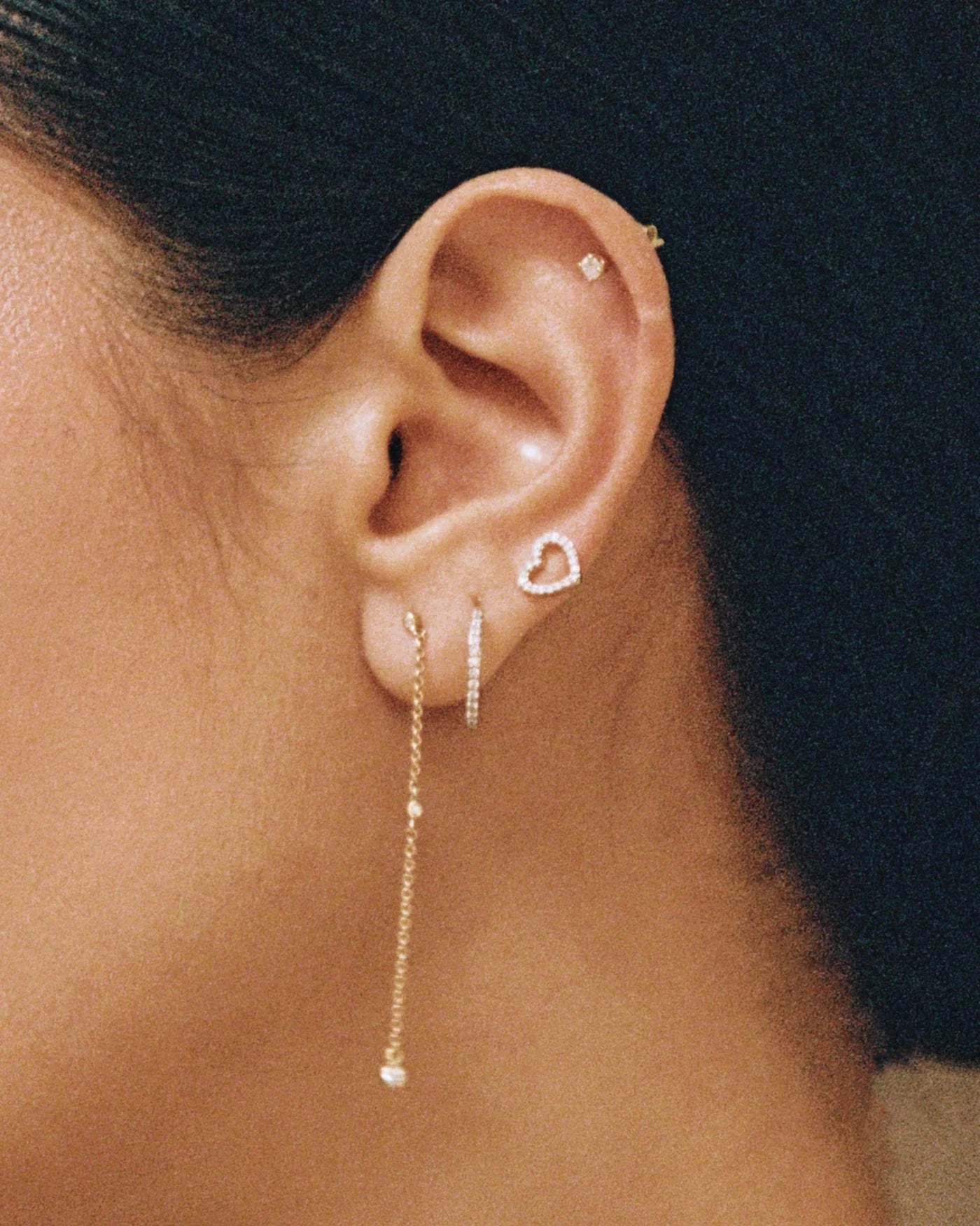 Promesse 14K Gold Heart Stud Earrings with Lab-Grown Diamonds by Handiora
