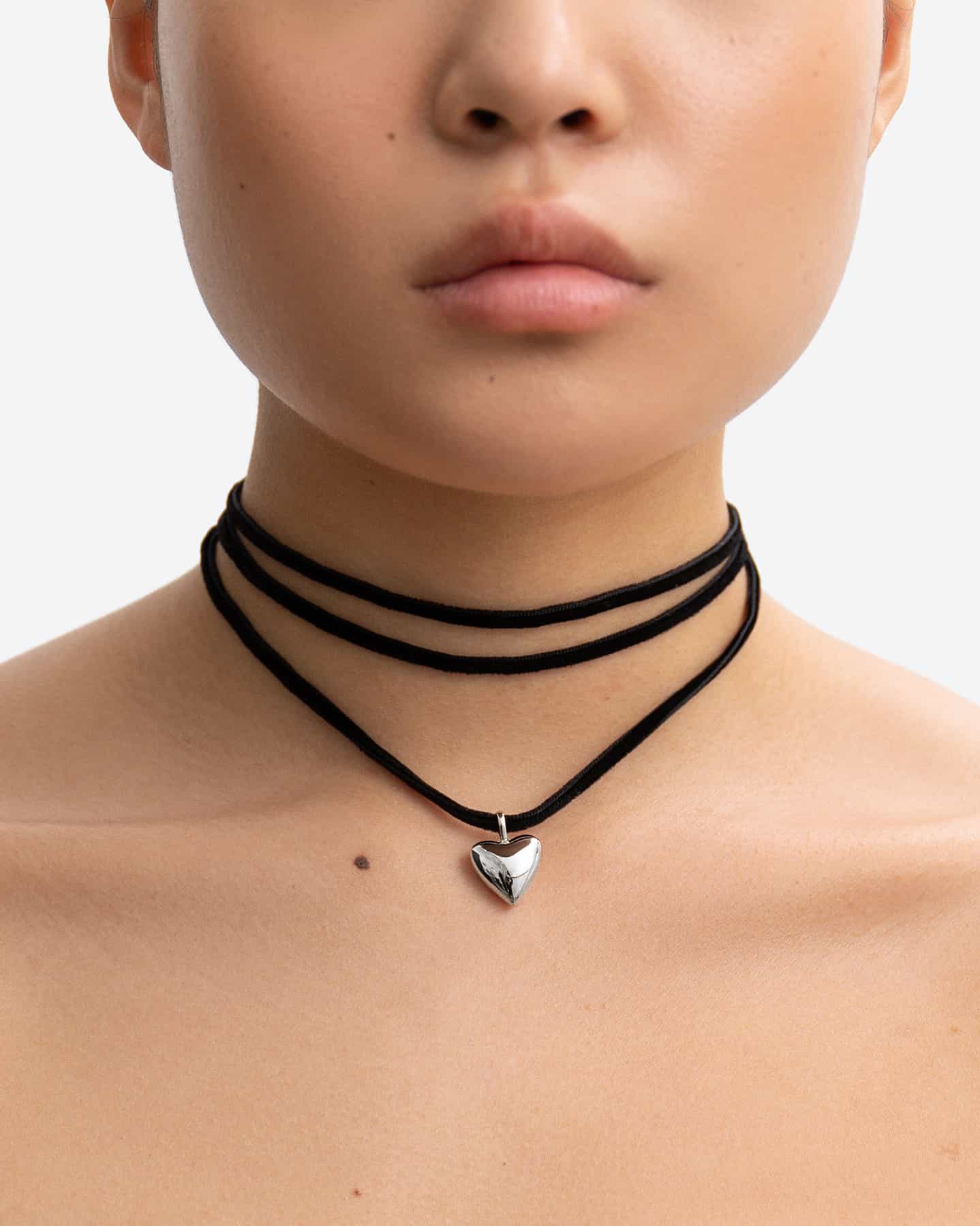 Amore Versatile Velvet Cord 925 Sterling Silver Heart Pendant Necklace by Handiora