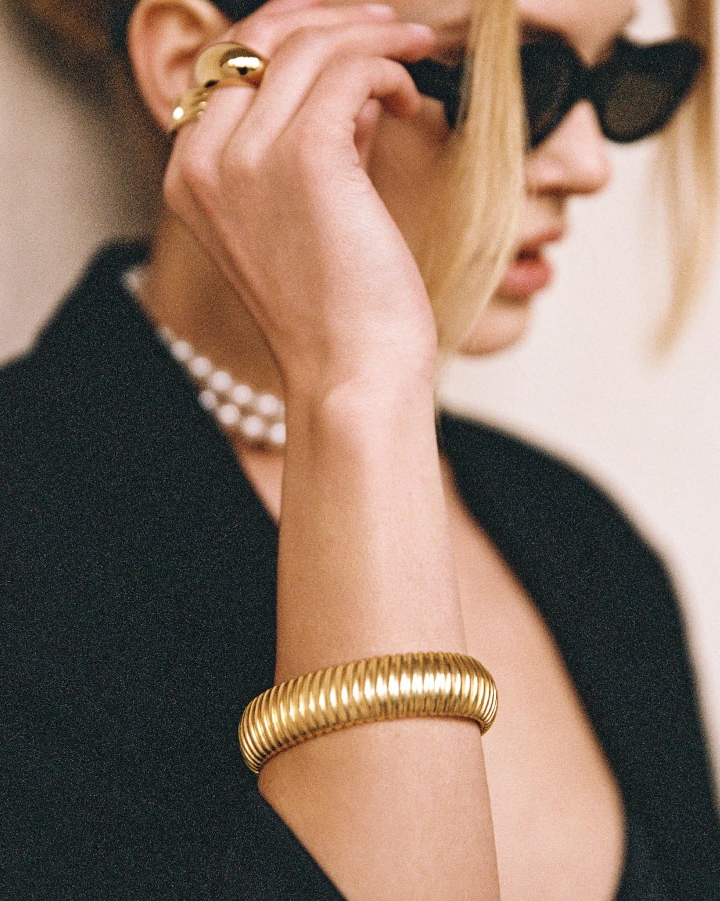 Turin Bold Ridged Cuff Bracelet in 18K Gold Vermeil by Handiora