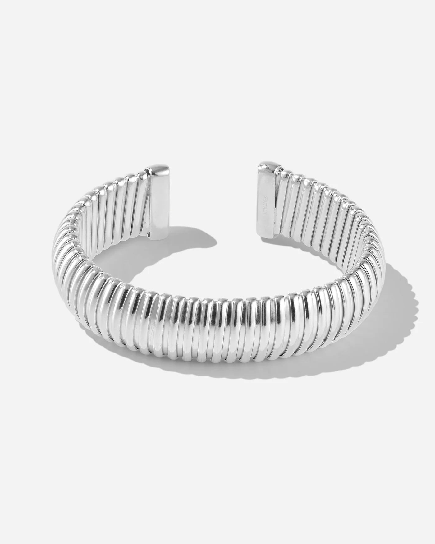 Turin Bold Ridged Cuff Bracelet in 925 Sterling Silver by Handiora