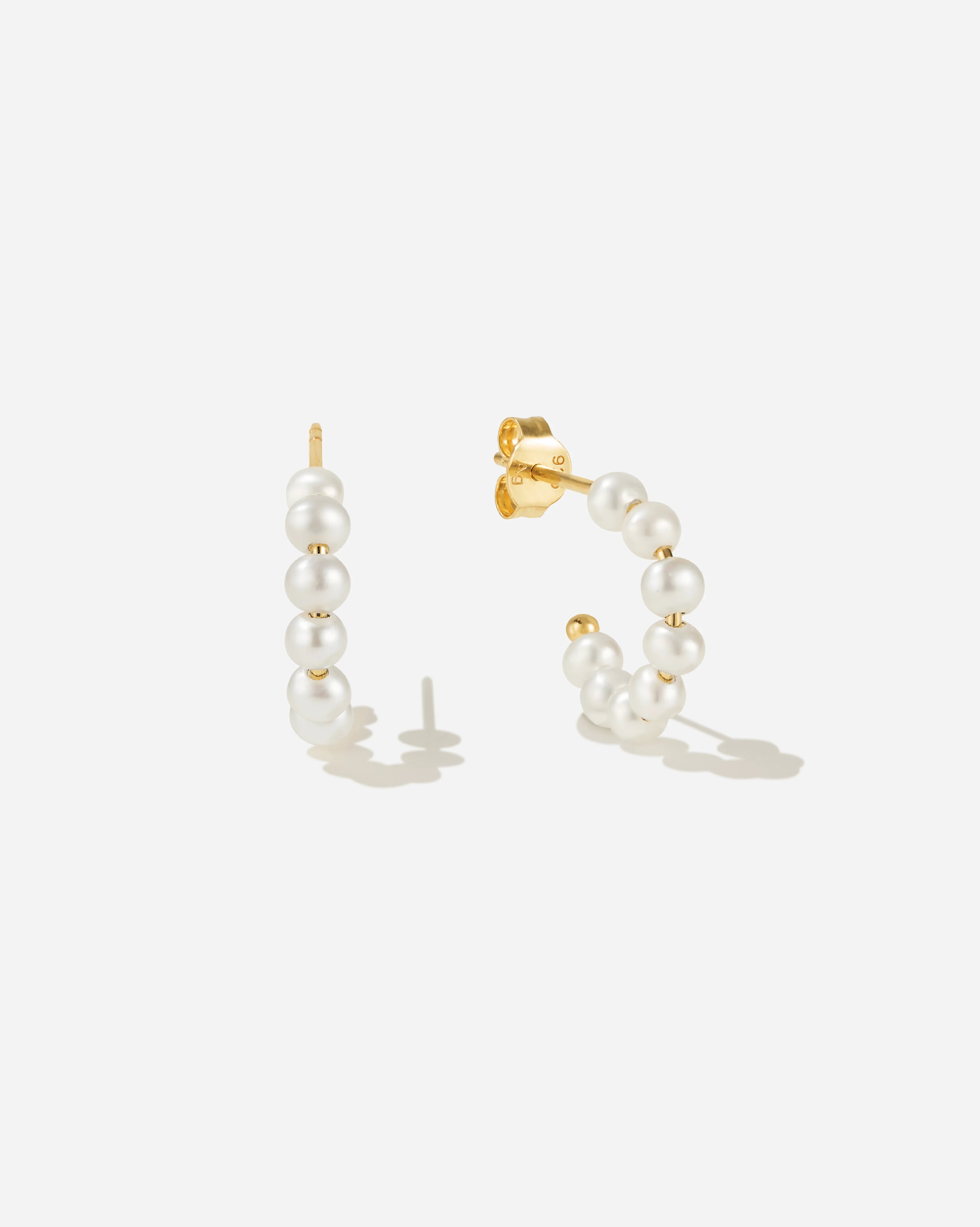 Palermo Mini Hoop Earrings with Freshwater Pearls in 18K Gold Vermeil by Handiora