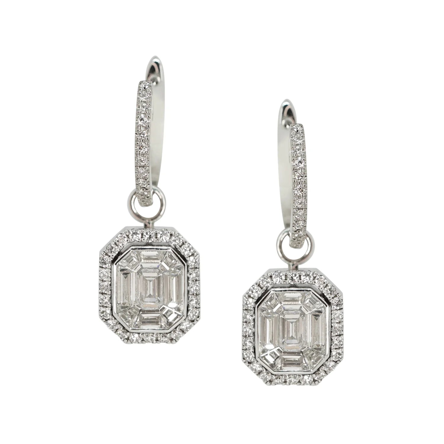 Signature Illusion Emerald Diamond Earrings