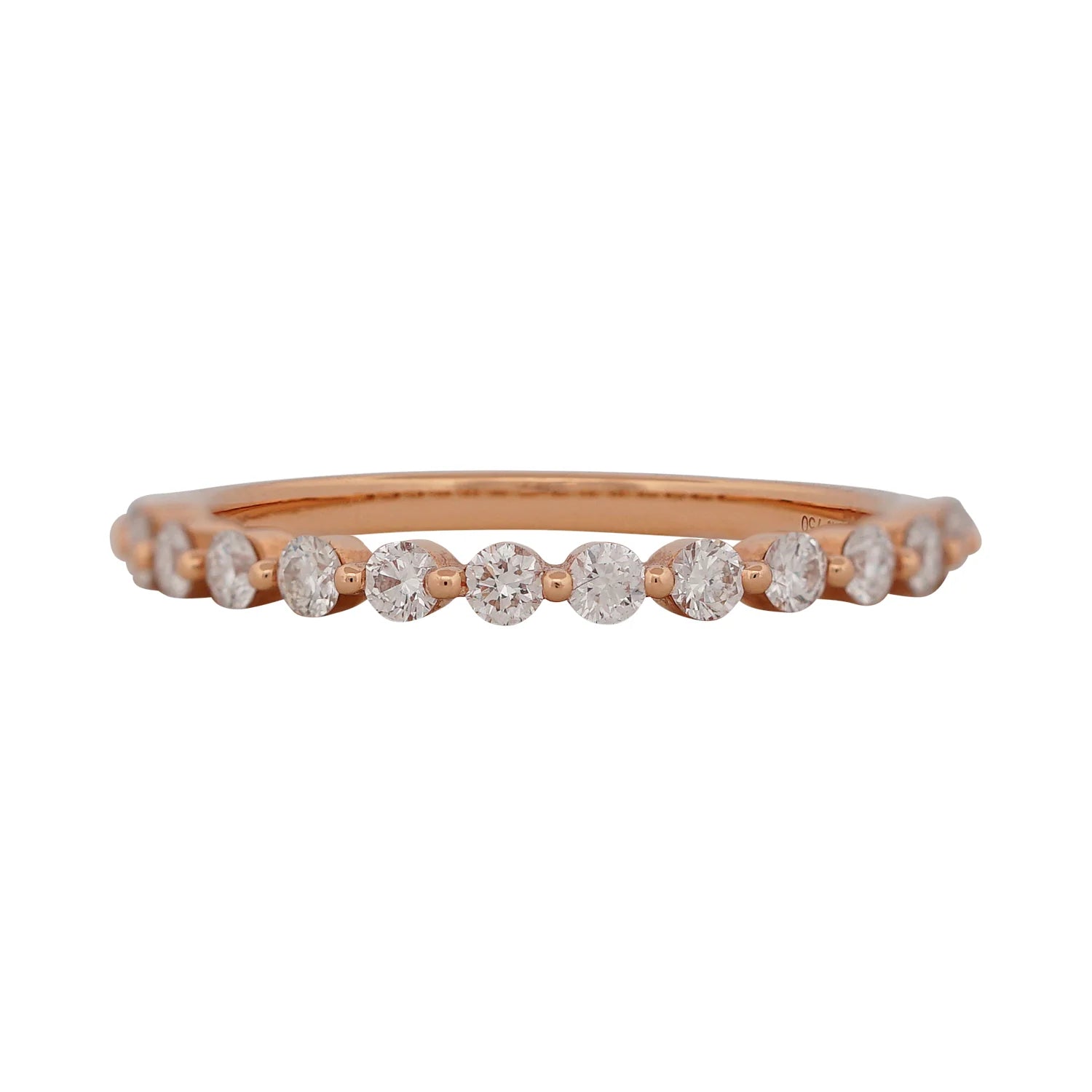 Rose gold ring with small diamonds on a white background