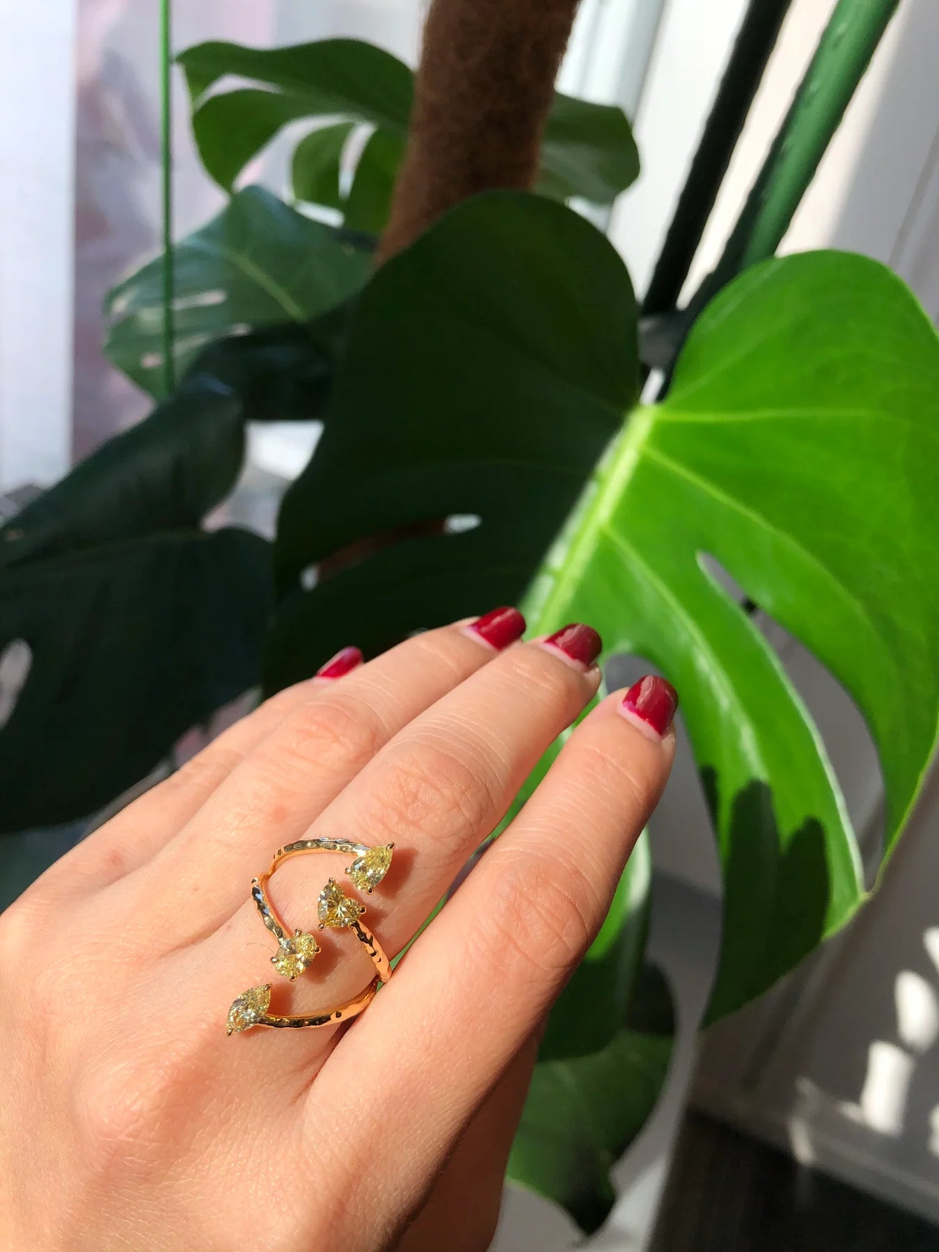 Vertical Multi Shape Fancy Yellow Diamond Ring