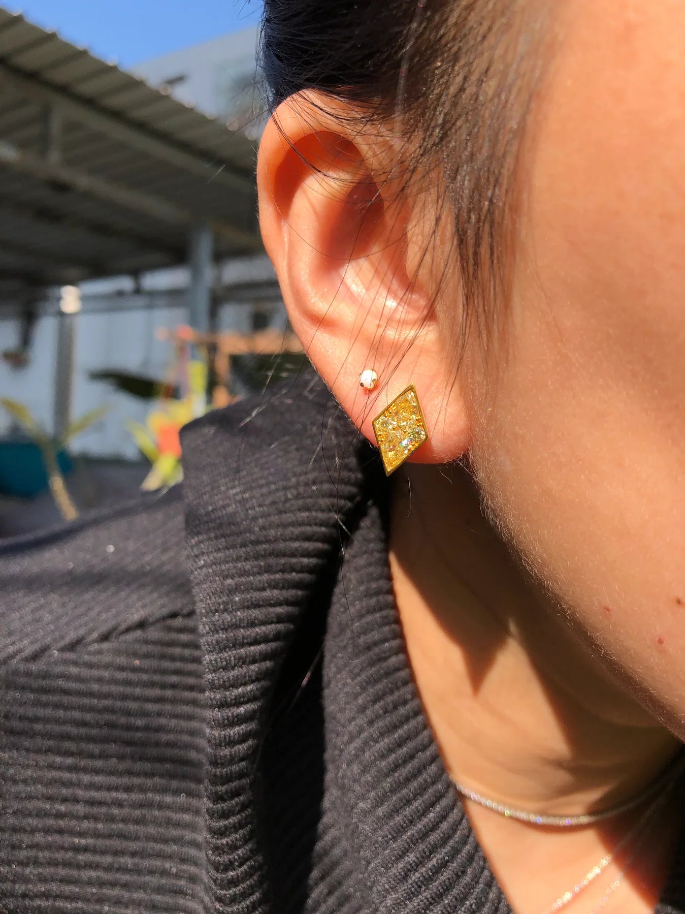 Kite Shape Yellow Diamond Earrings