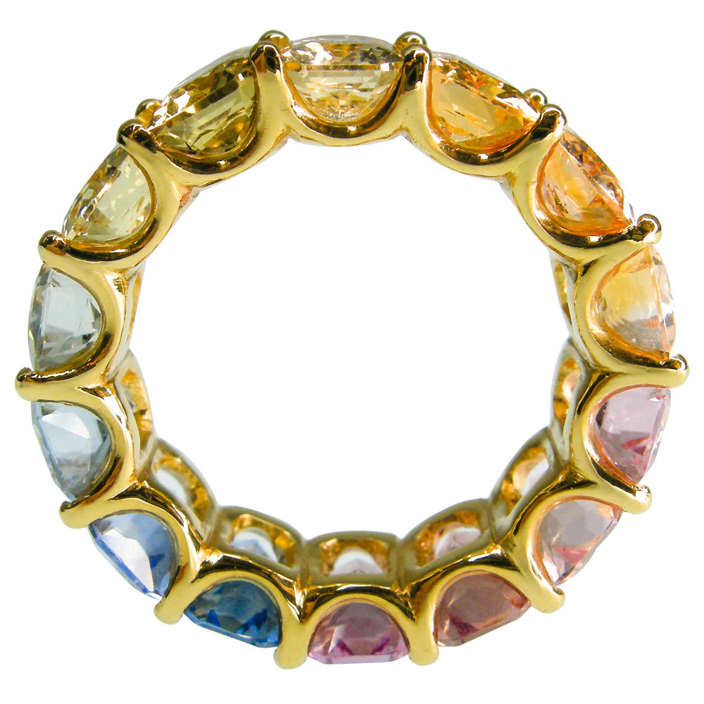 18K Yelllow Gold Fancy Sapphire Rainbow Eternity Ring