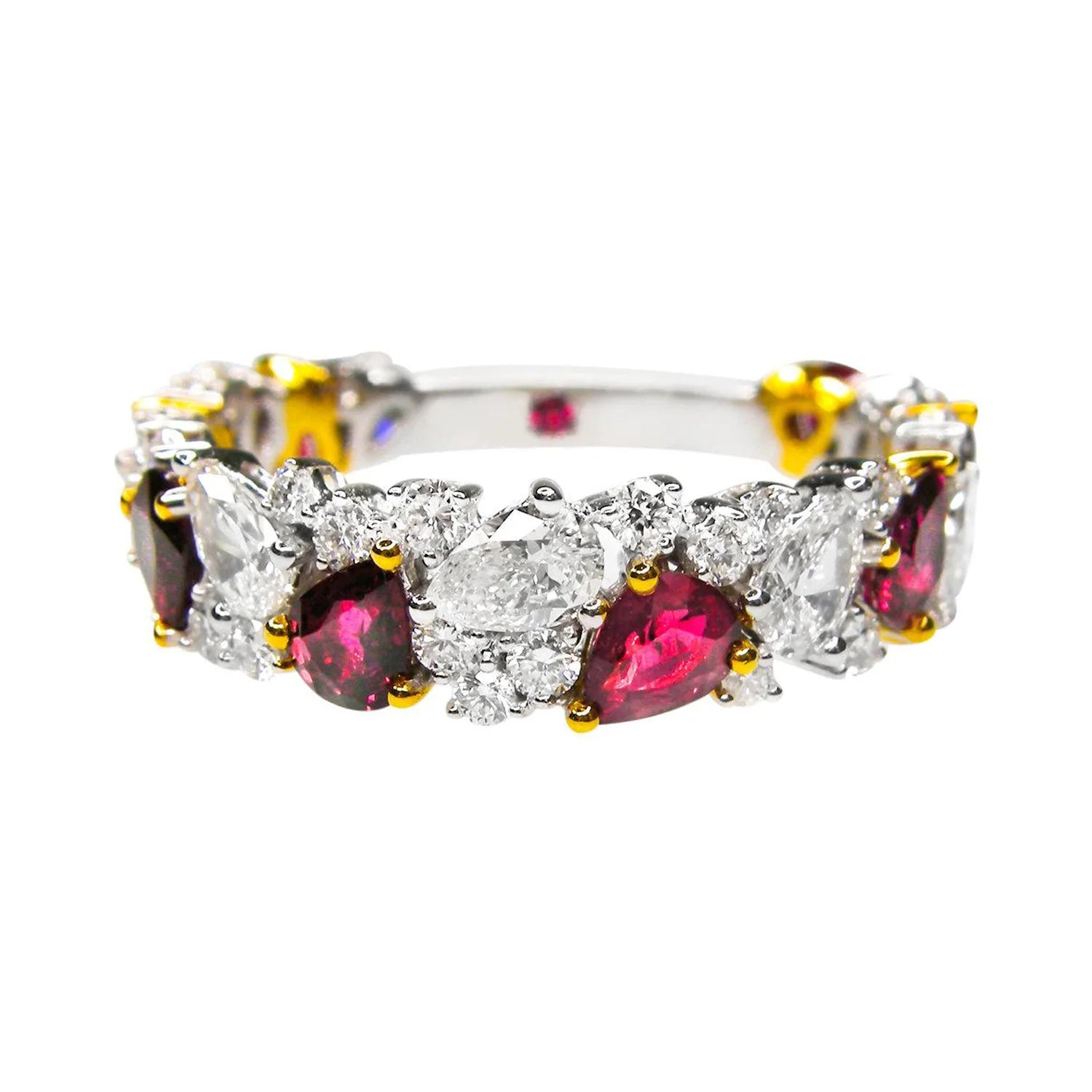 Signature Ruby and Diamond 3/4 Ring with pear-cut gemstones in 18K white gold