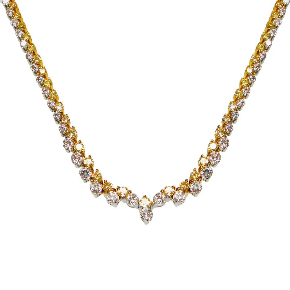 Vivid Yellow And White Diamond Tennis Necklace