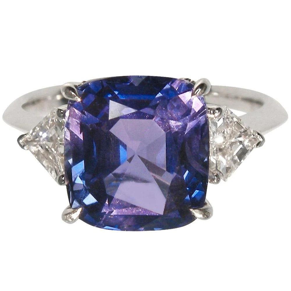 Color Change Violet Sapphire Three Stone Ring